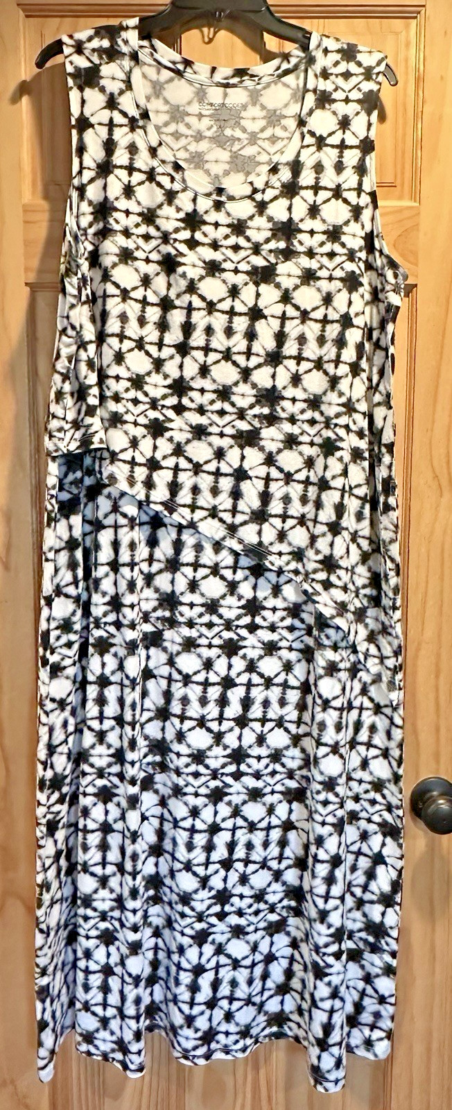Comfort Code by Cuddl Duds Women’s 1X Sleeveless Swing Dress Black White Stretch