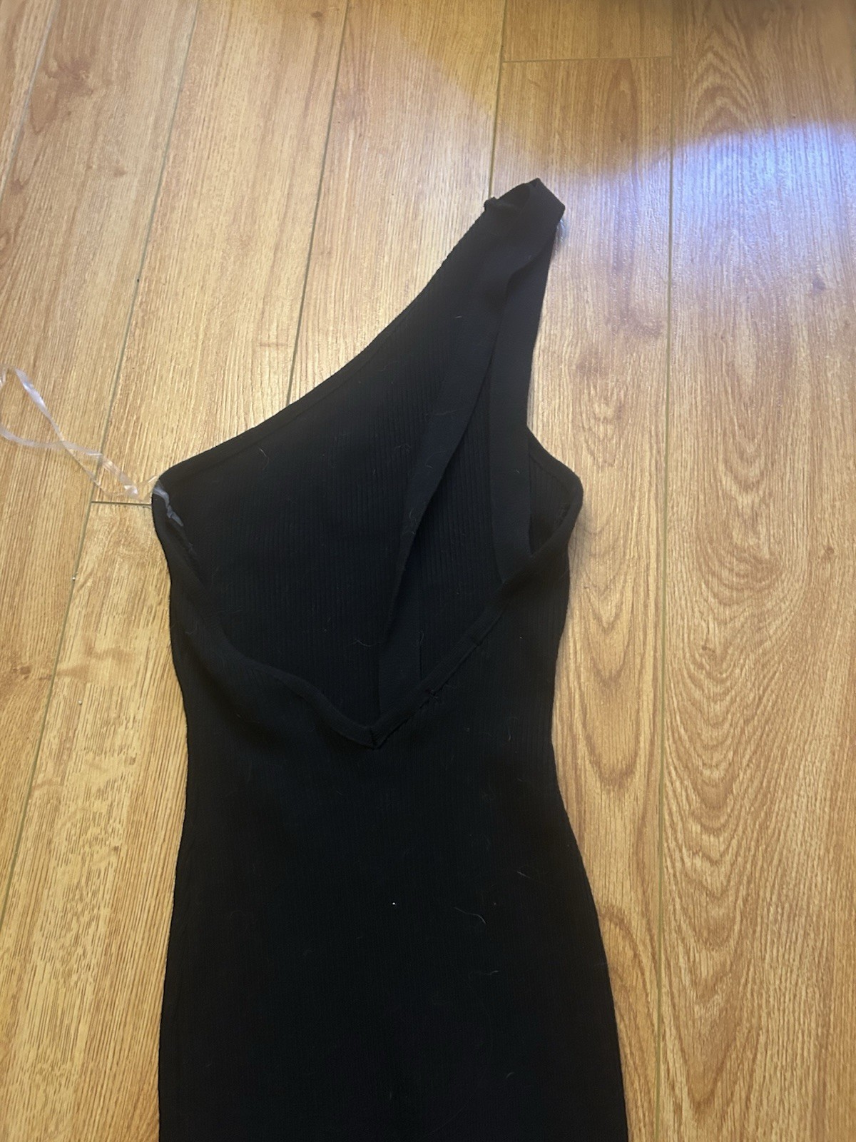 PrettyKNIT Black One Shoulder Stretch Knit Bodycon Midi Dress Viscose S