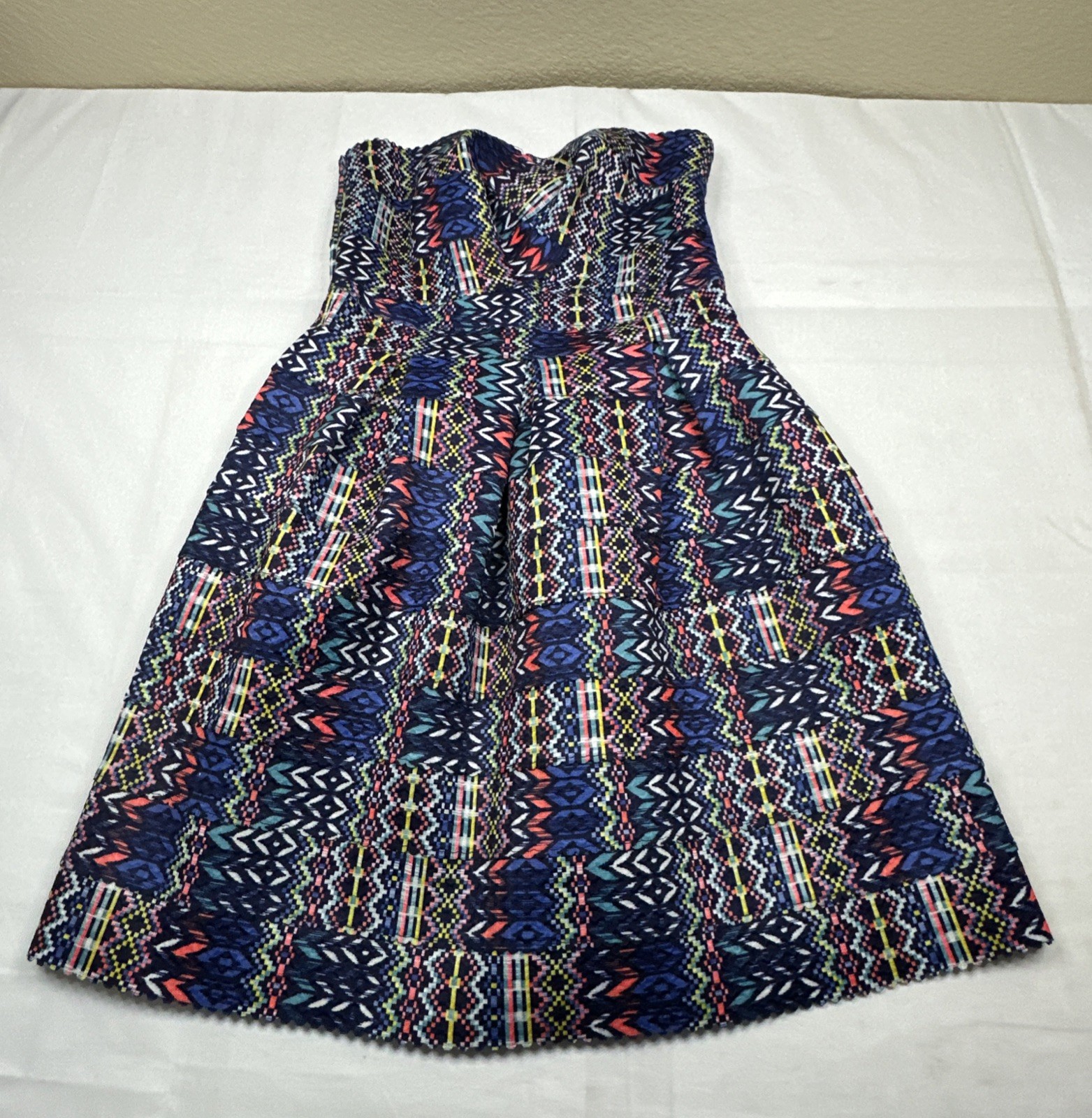 Ina Womens Strapless Dress Pleated Waist Multicolor Sz- M #5216