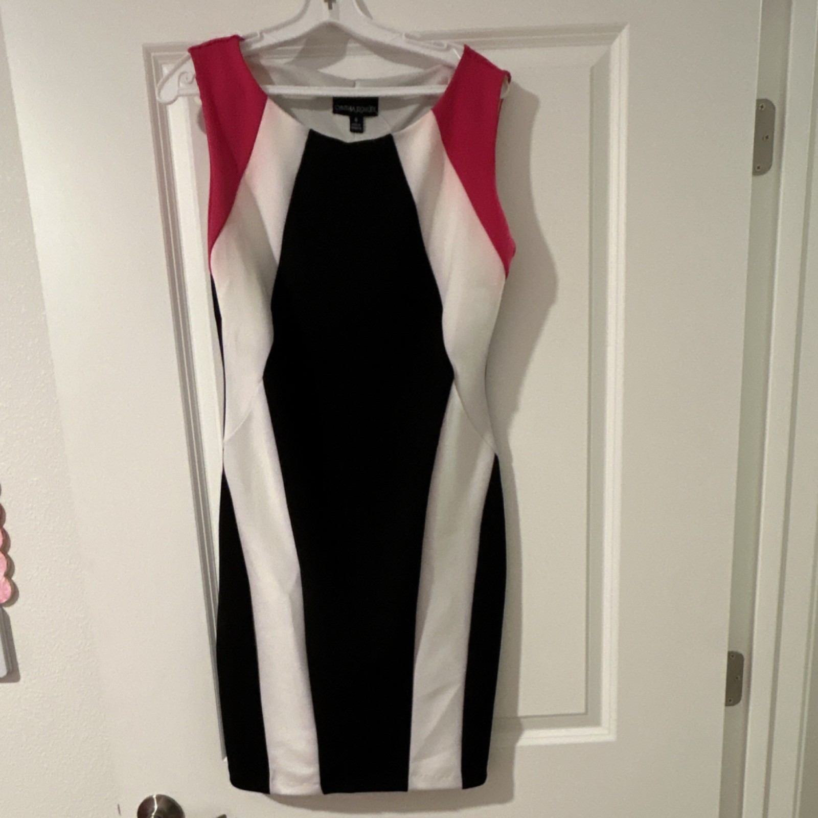Cynthia Rowley 8 Black White Pink Colorblock Sleeveless Sheath Knee Dress