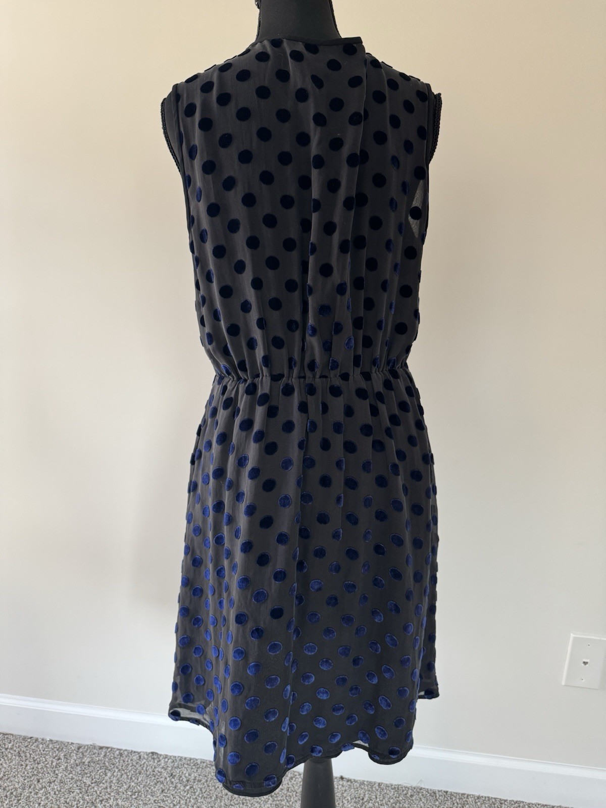 J.Crew Silk Blend Navy Blue Velvet Polka Dot Sleeveless Dress Size M