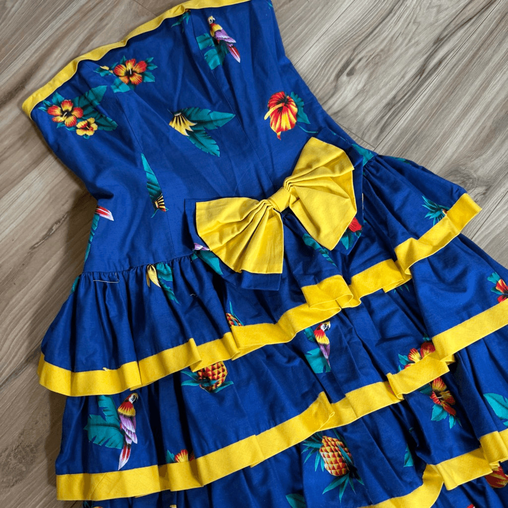 Vintage Antonia Collection Womens Hula Hawaiian Tiered Ruffle Strapless Dress Sz