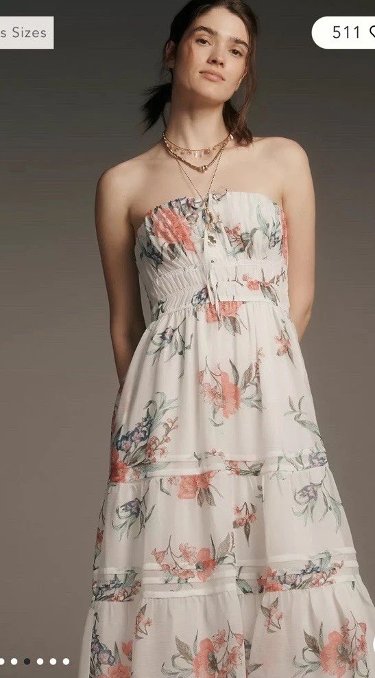 Anthropologie The Somerset strapless dress Ivory Petite XXS Prom Wedding Cottage