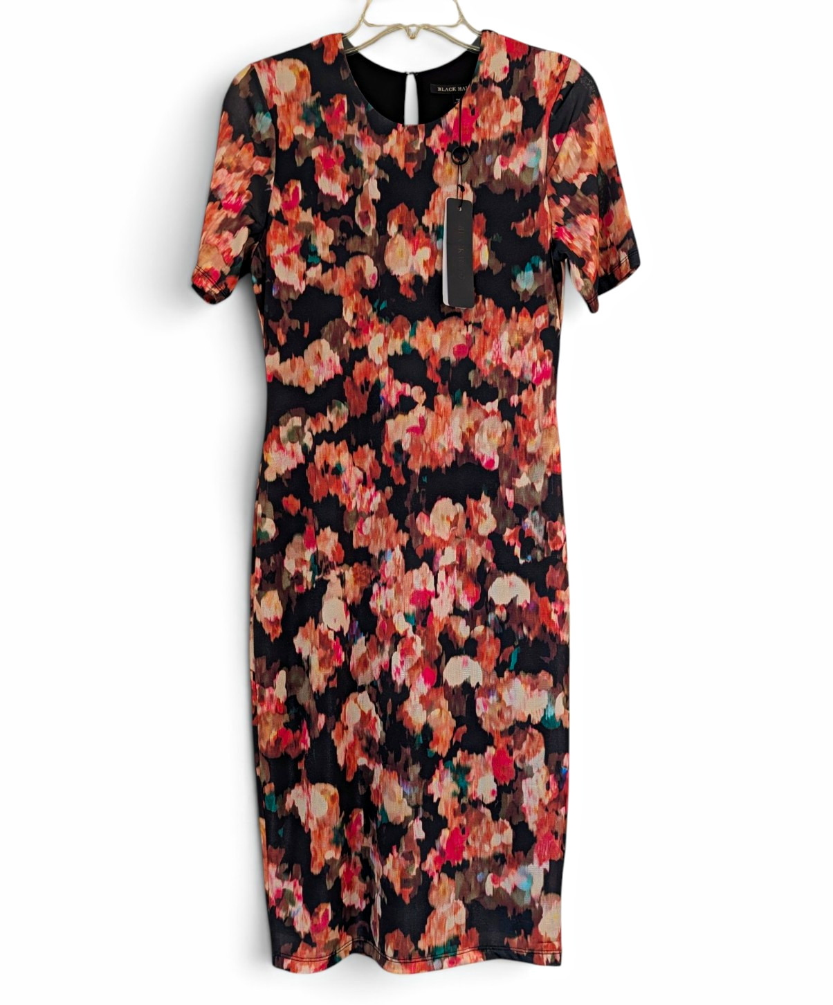 Black Halo Size 6 Women’s Floral Sheath Midi Dress Round Neck Short Sleeve