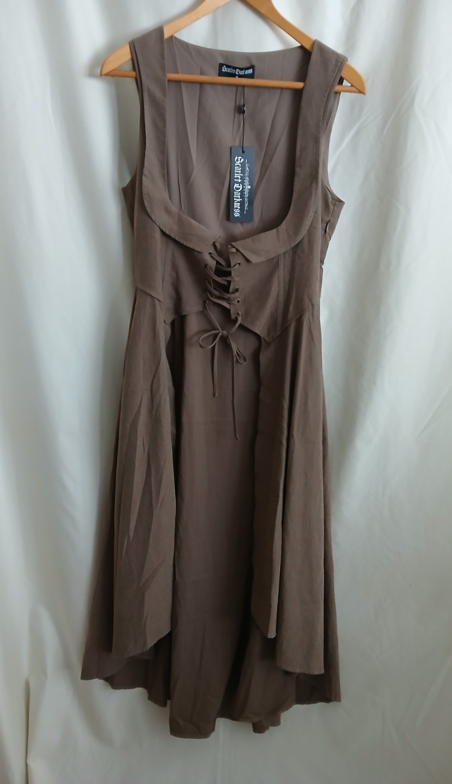 NWT Womens Scarlet Darkness Renaissance Vest Dress Mocha Brown Side Zip& Pockets