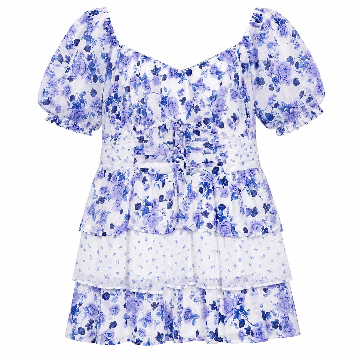 Arula 2X NWT White Blue Floral Mini Dress Puff Sleeve Cottagecore Boho $102