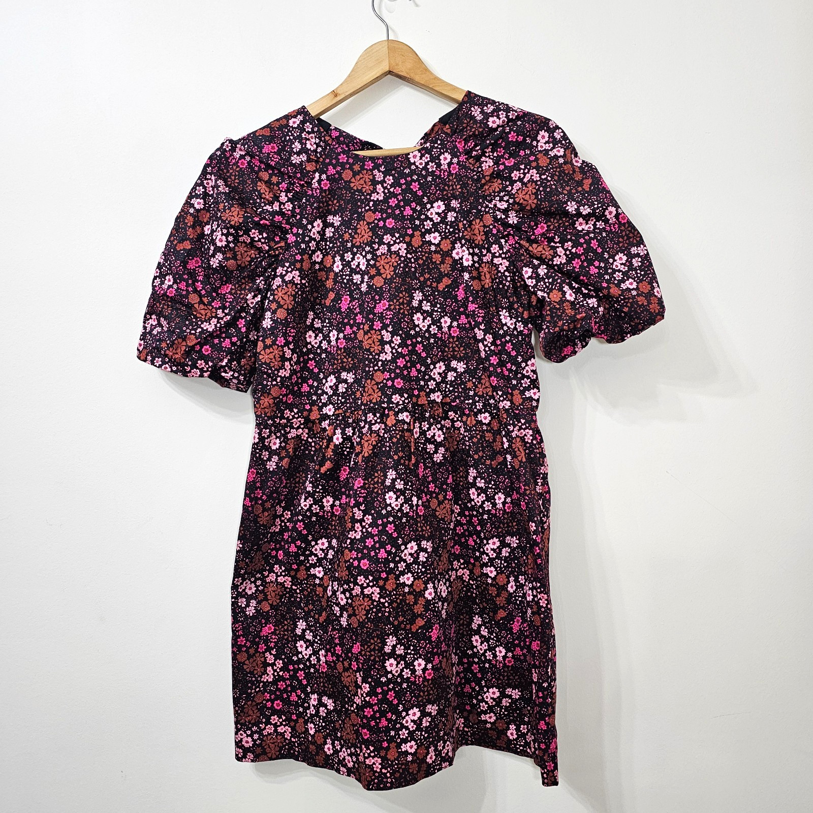 Oliver Bonas Multi Floral Print Puff Sleeve Mini Dress size 12 Ditsy Print Playf