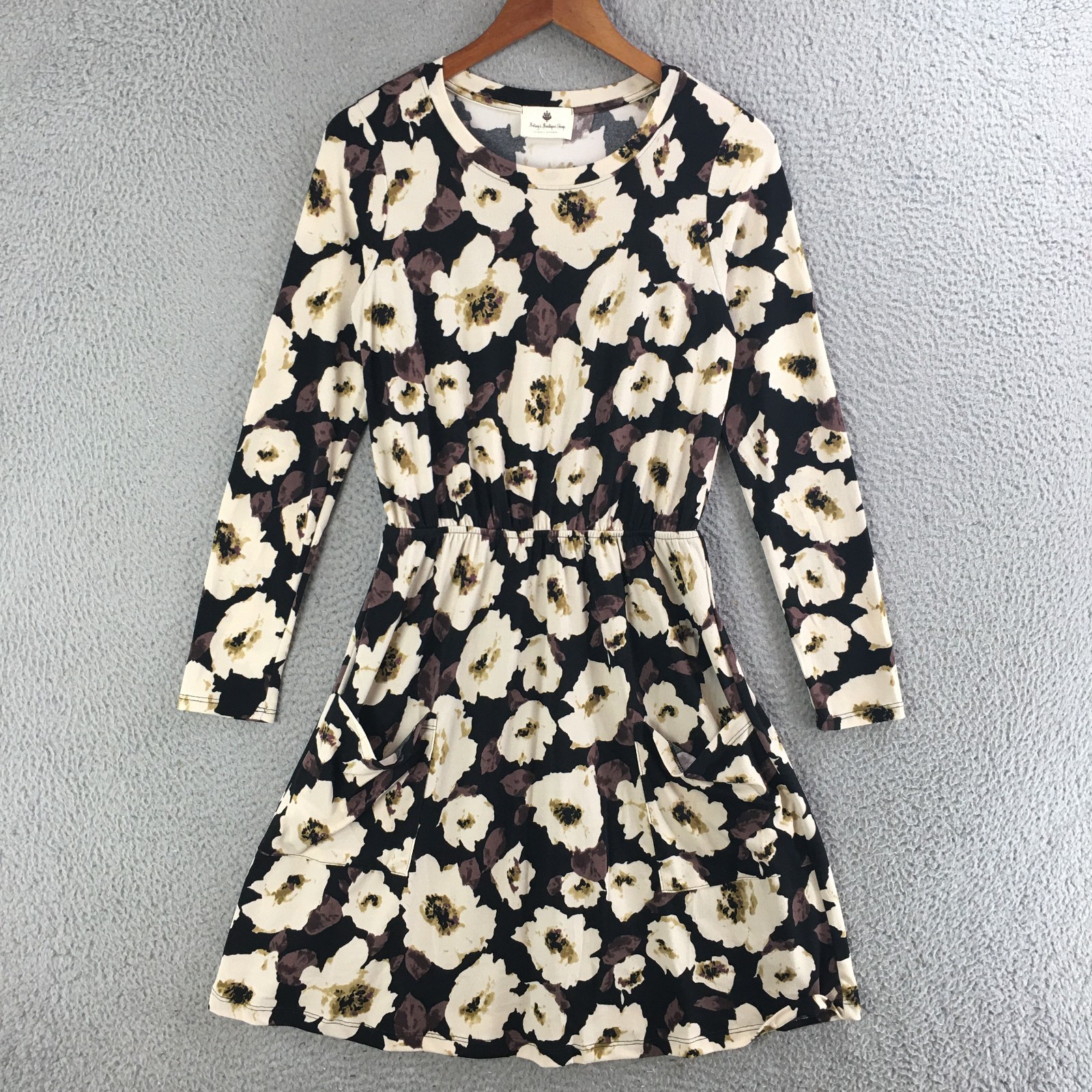Betsey’s Boutique Shop Dress Womens S Fit & Flare Pocket Floral Stretch Black