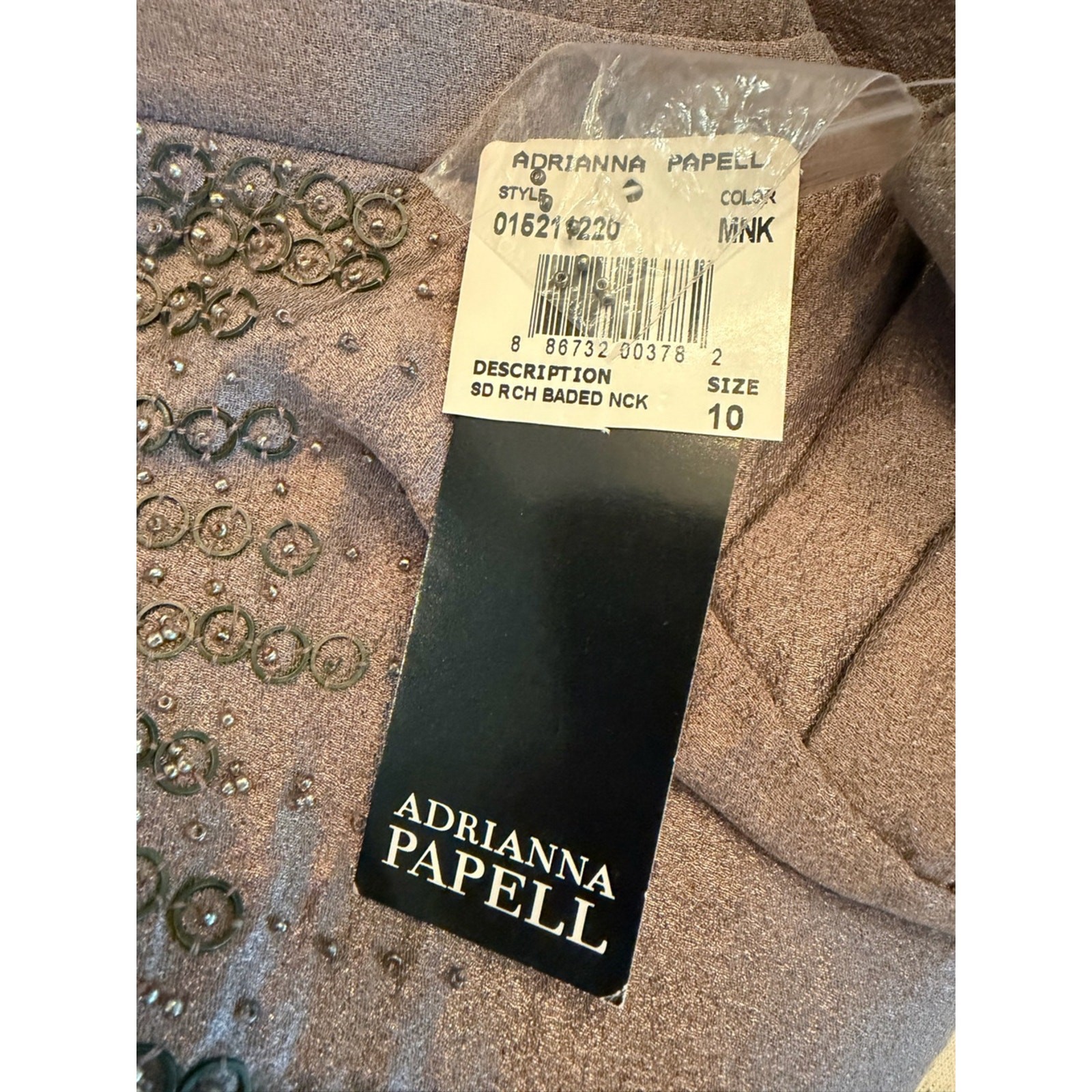 Adrianna Papell Iridescent Mocha Brown Embellished Sheath Dress – Size 10 NWT