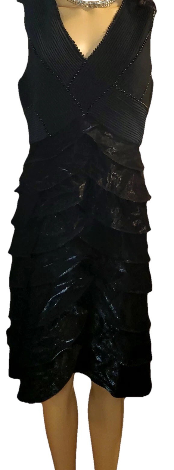 Womens Black Beaded Ruffle Layered Grunge Whimsigoth Cocktail Formal Dress Sz 8