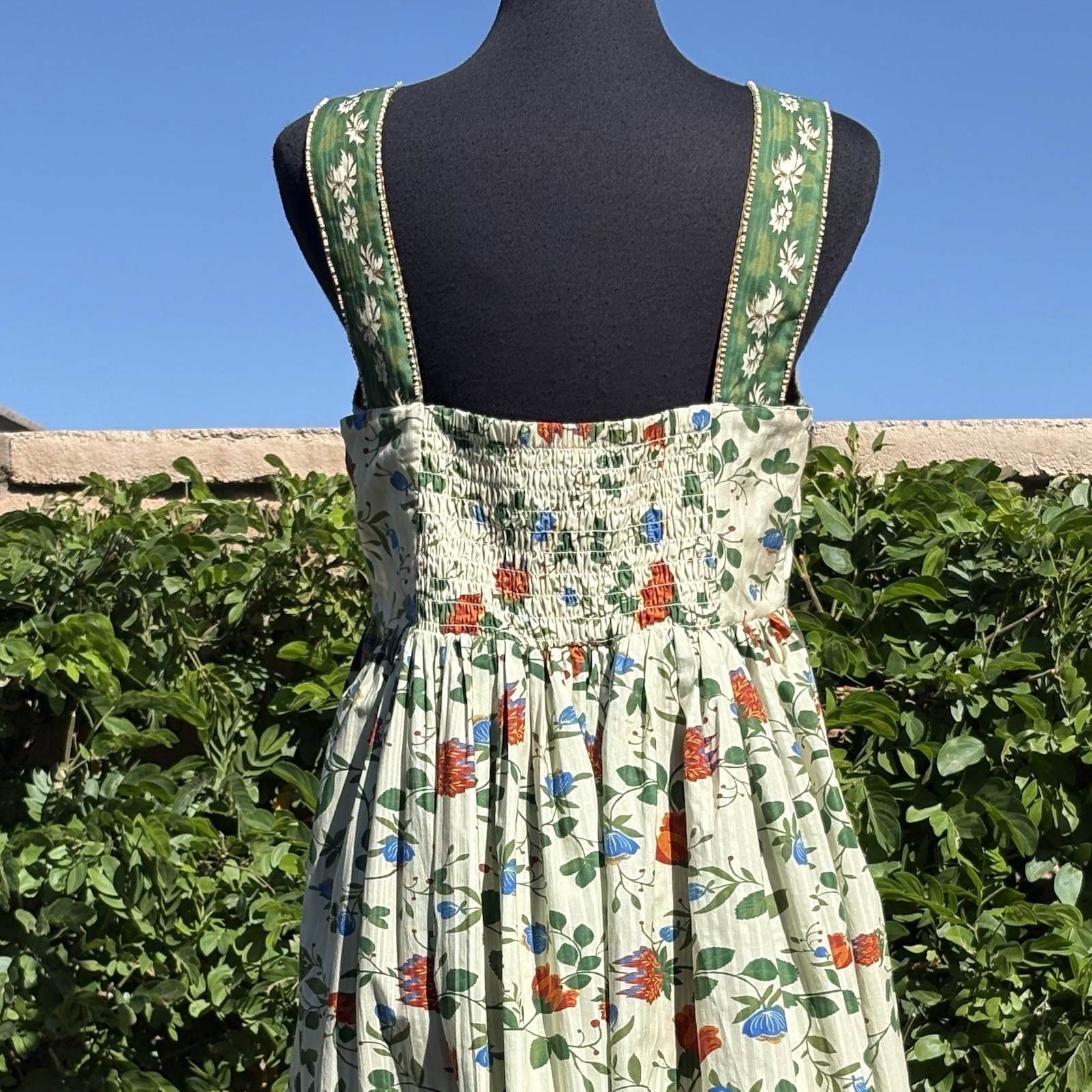 Caroline Constas M Multicolor floral squed neck High Waist Beaded Midi Dress-NWT