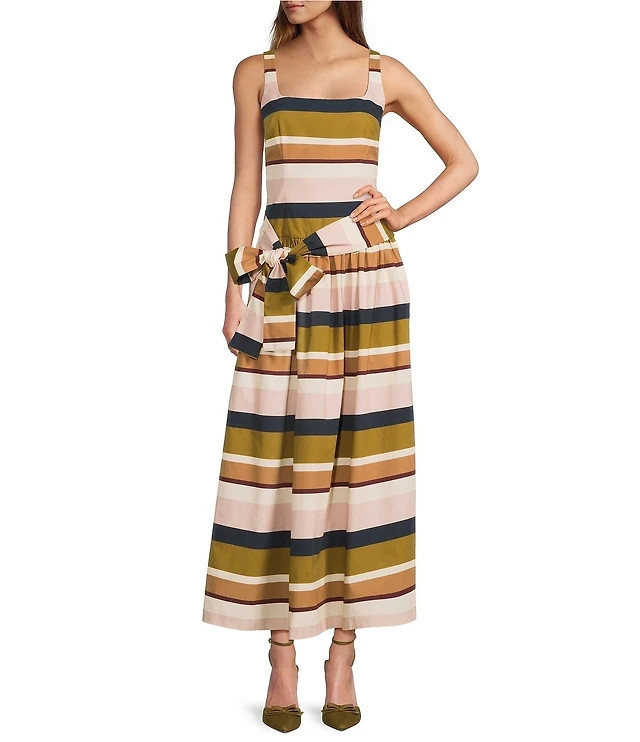 NWT $178 Antonio Melani Style Bungalow Luncheon Striped Belted Maxi Dress 14