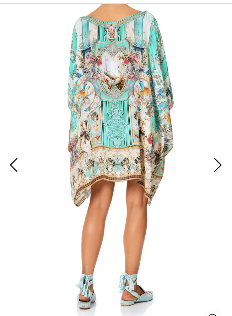 CAMILLA Blue/Yellow Medusa Print, Beads,Crystals Kaftan Dress ONE SIZE