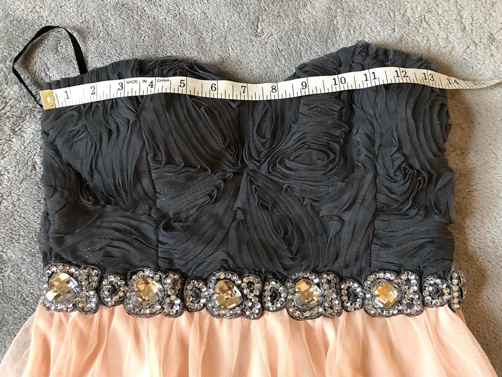 Deb Pink Gray Rhinestone Fem Ballet Fairy Core Strapless Mini Altered 28” Bust