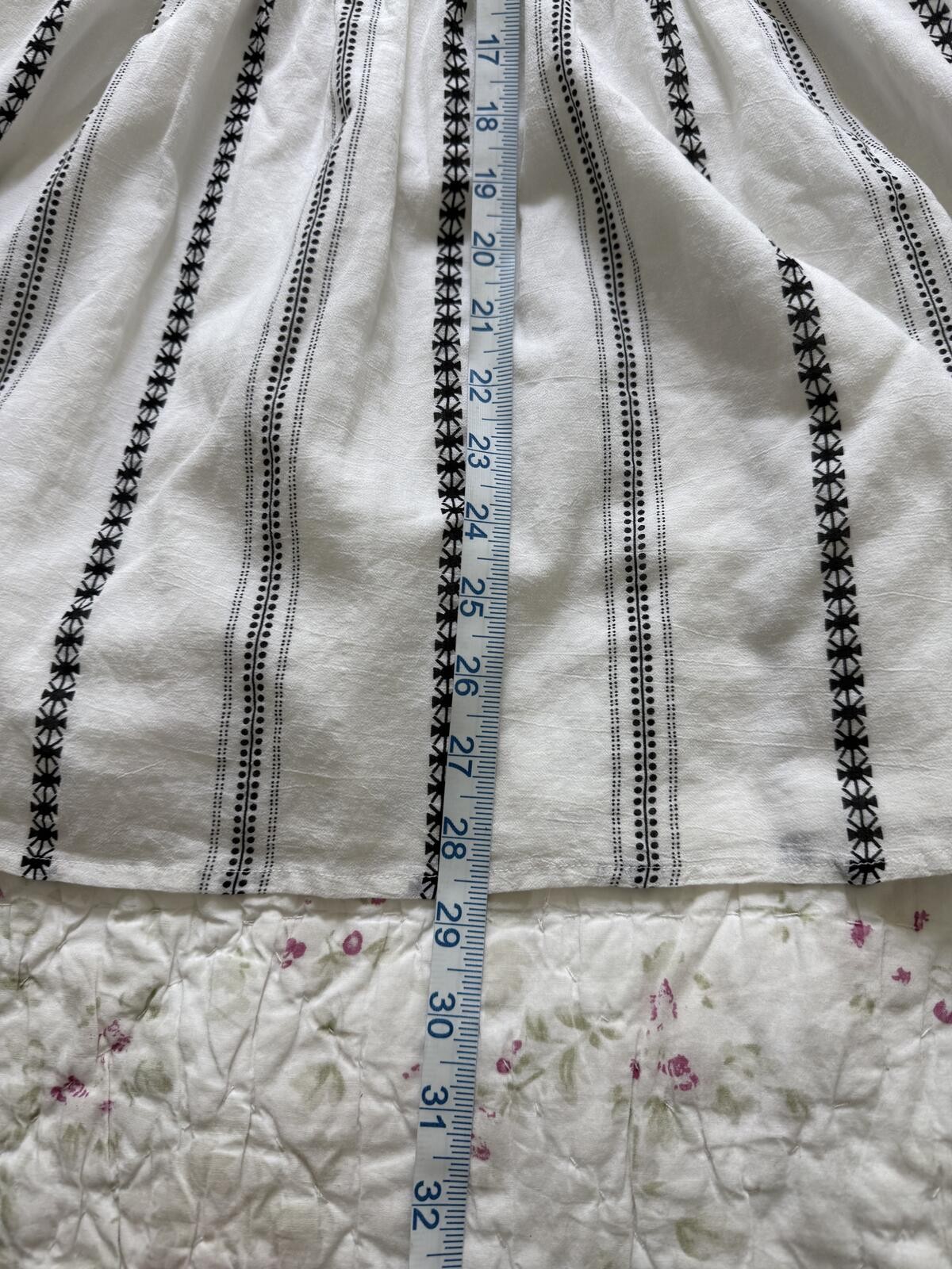 JUPEVENDU BOHO White Black Tasseled Cotton Short Sleeve Dress Elastic waist SZ S