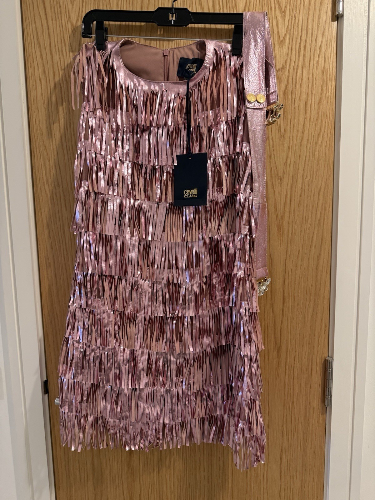 Cavalli Class Limited Edition Runway Sample Fringe Dress – Metallic Pink