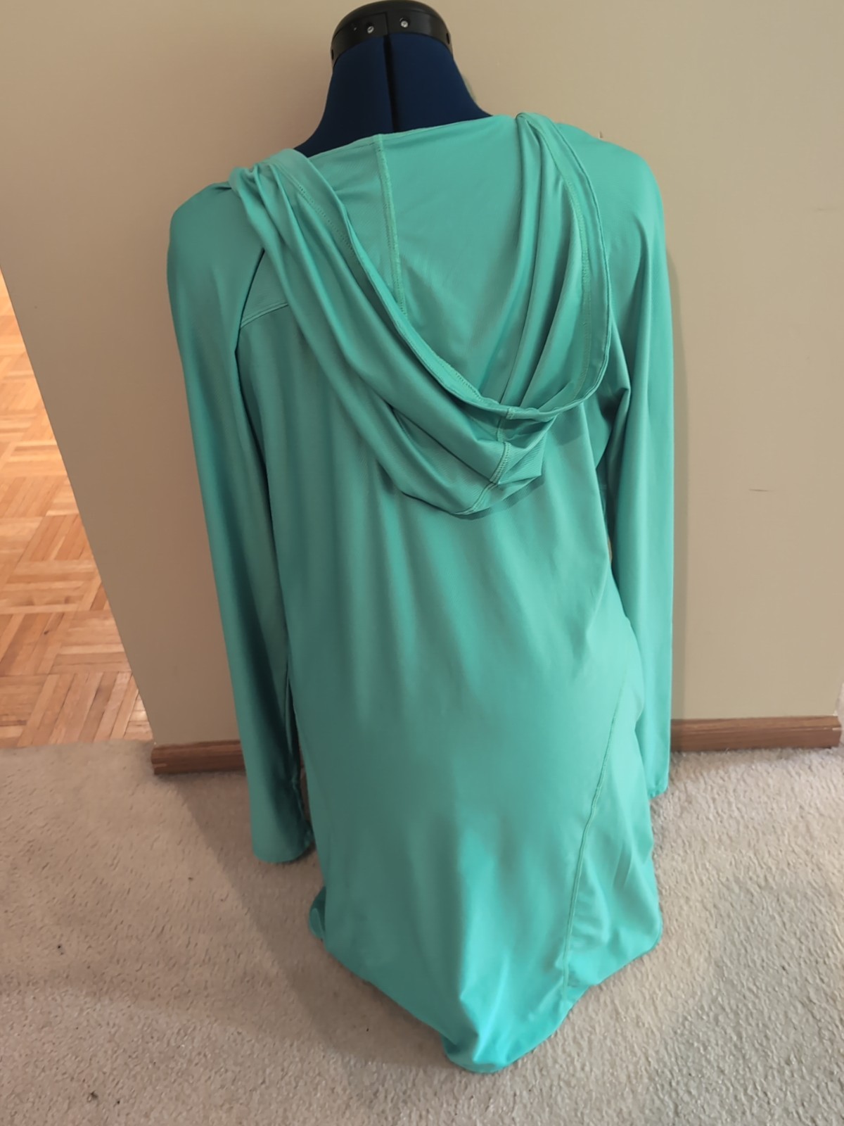 Athleta Green Lightweight Dress Pockets Hooded Sz Large