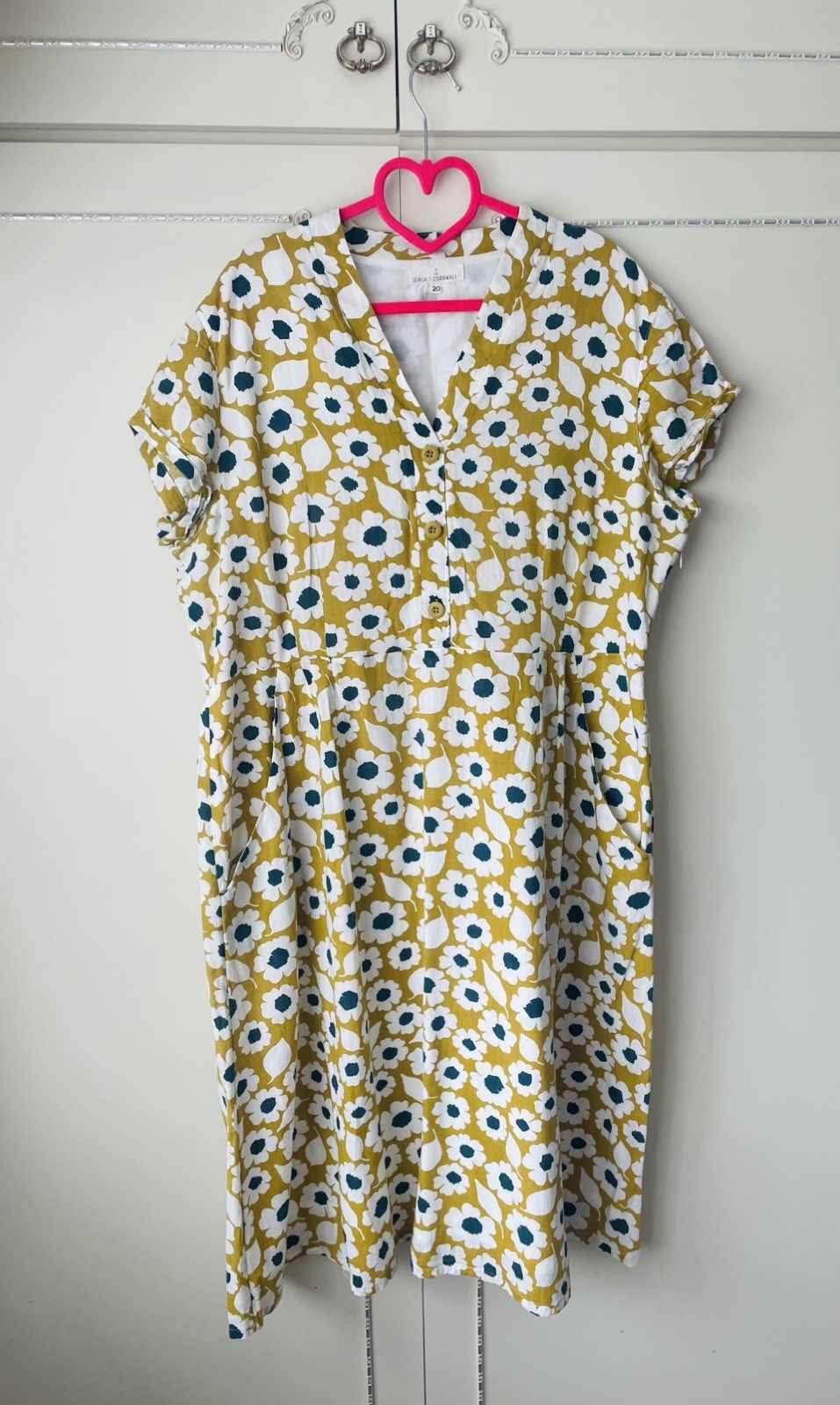 💝 Seasalt ” PENCIL BOX ” Dress Size 20-18 Ochre Blue Print