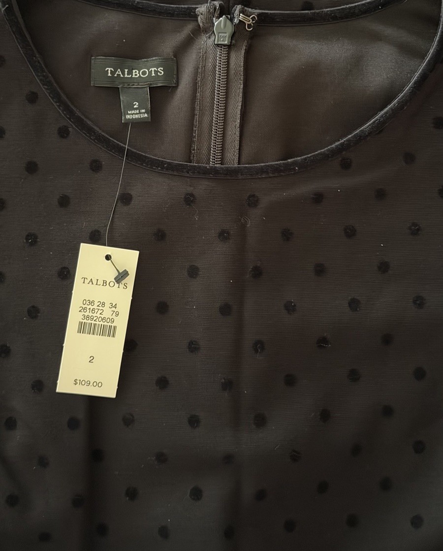 NWT Talbots Women’s 2 Black Polka Dot Rayon Blend Sleeveless Sheath Dress