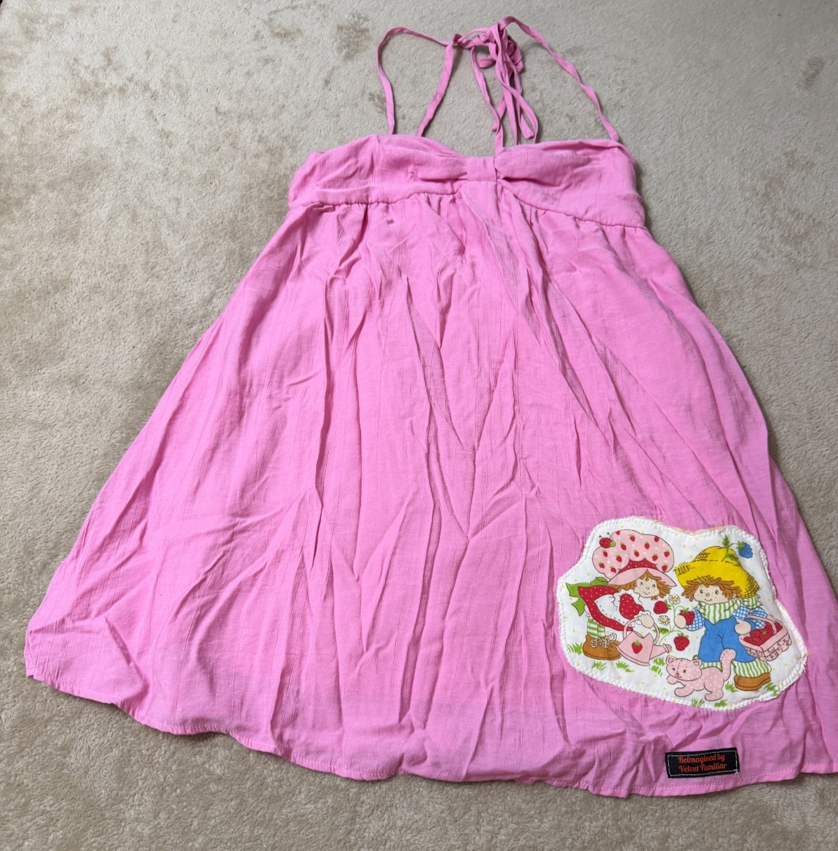 Velvet Familiar Strawberry Shortcake Upcycled Dress Womens Small Pink Cottagecor