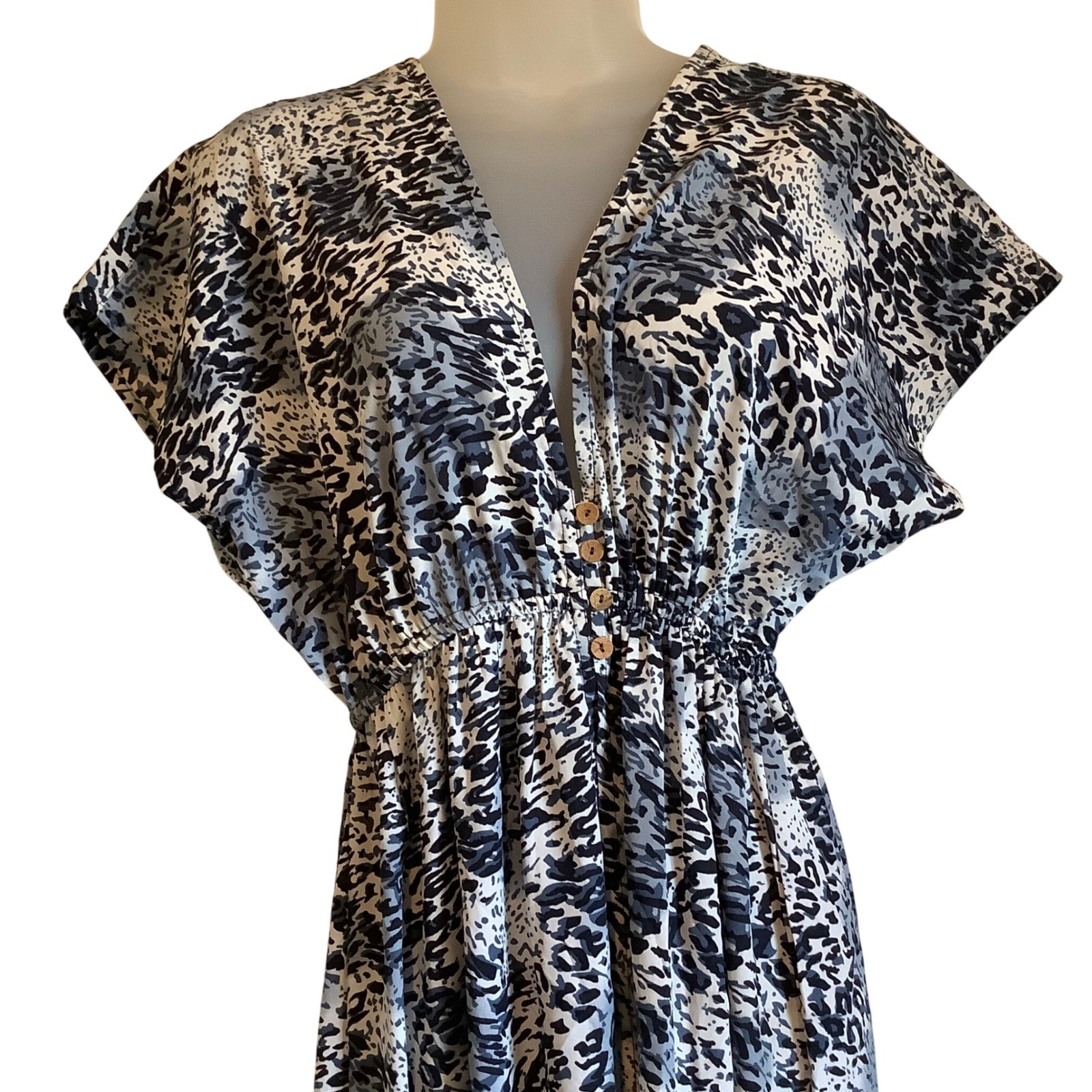 Kendall + Kylie Blue Animal Print Maxi Dress V-Neck Elastic Waist Small NEW