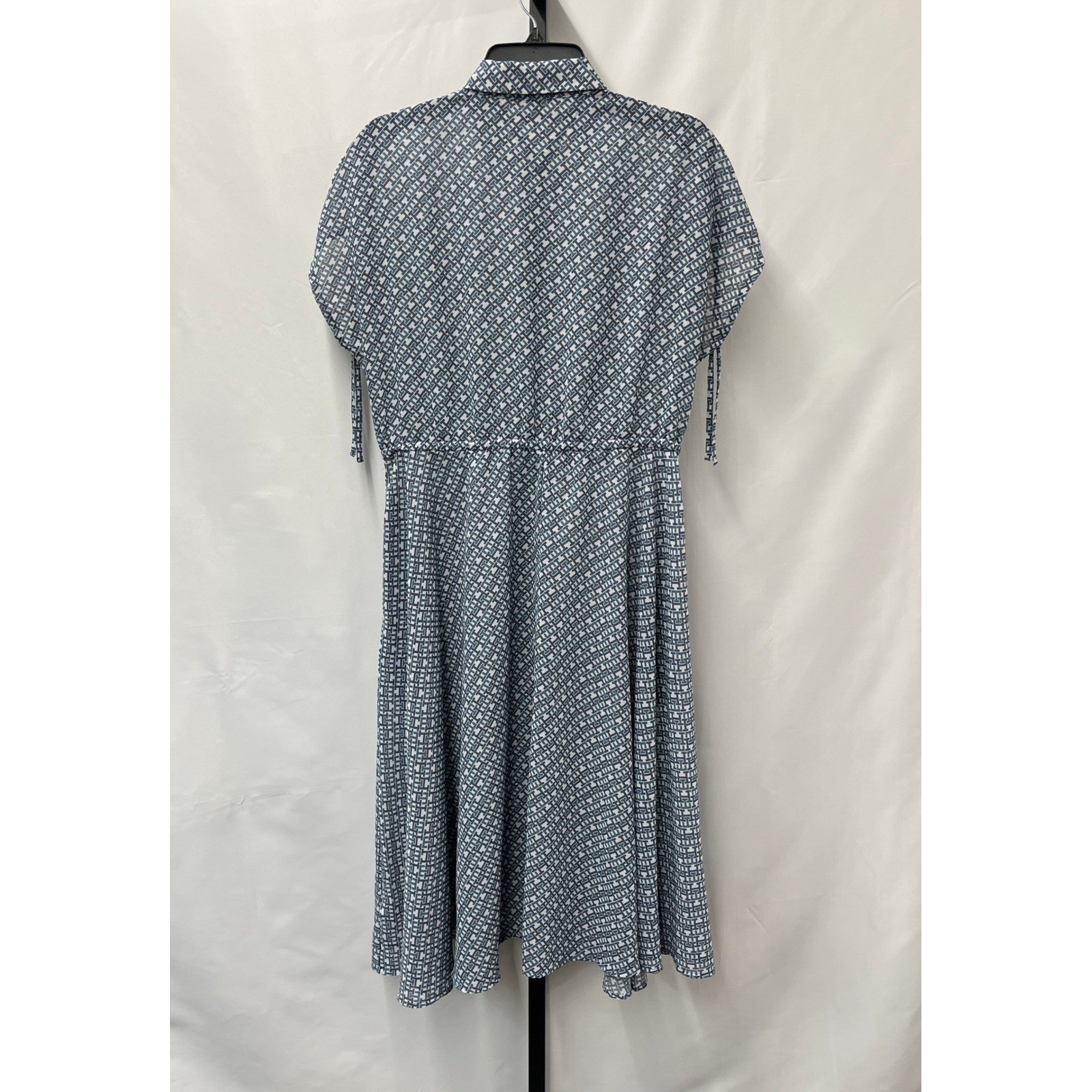 Tommy Hilfiger Blue Monogram Button Front Midi Dress Size M Preppy Workwear