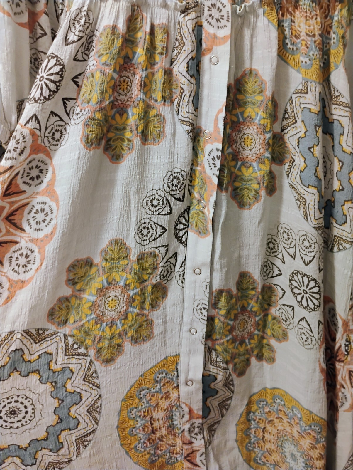 GiGio Bohemian Geometric Maxi Dress Button Down Ruffle Collared Puff S Polyester