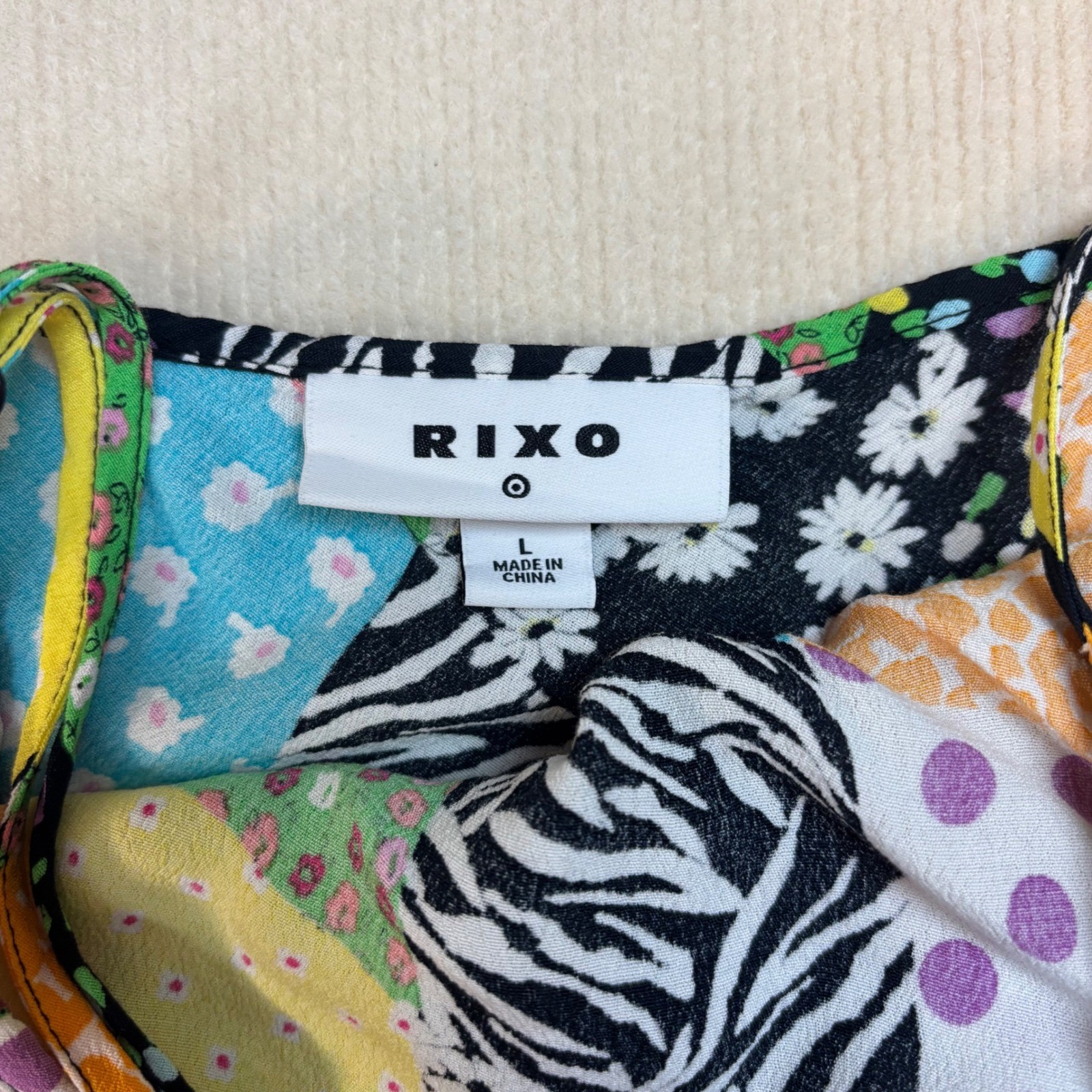 RIXO for Target Patchwork Floral Zebra Print Slip Midi Dress Multi Color Large