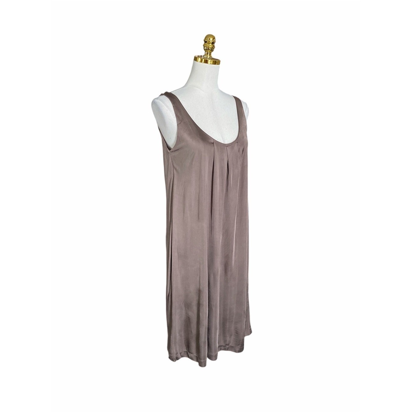 Filippa K Silky Satin Taupe Sleeveless Scoop Neck Shift Dress Women Medium