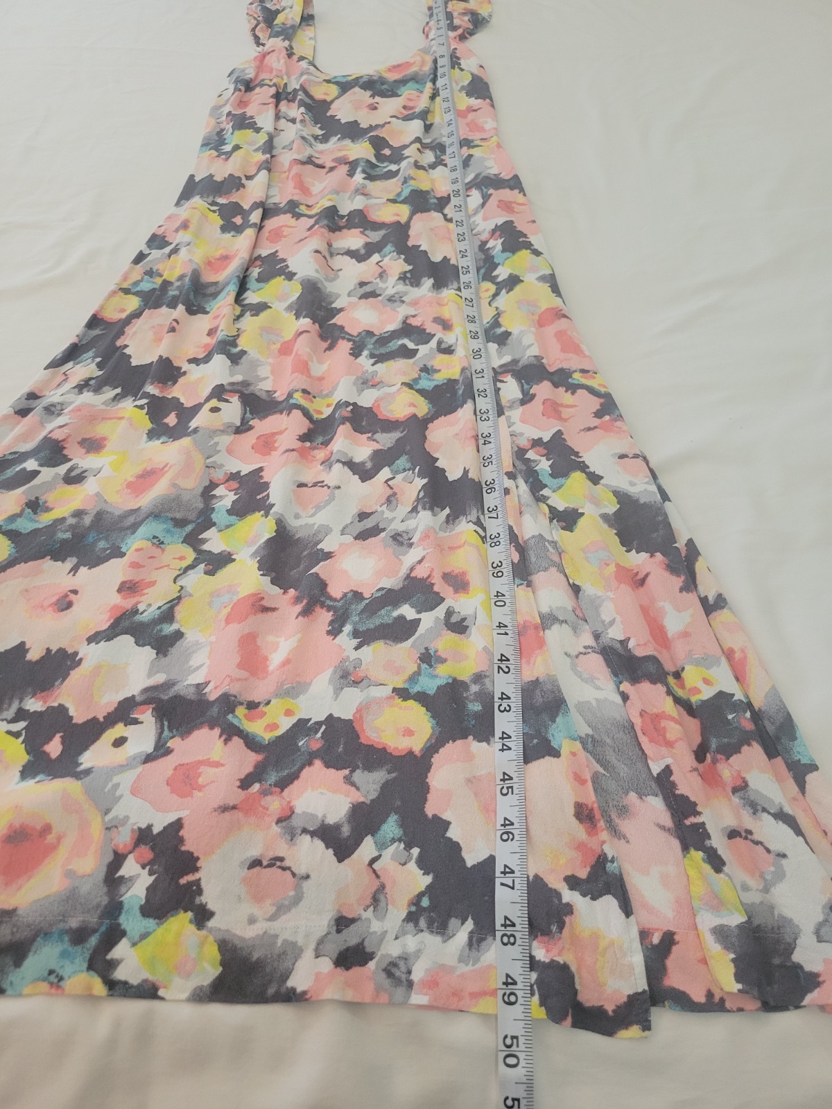 Gray Pink Floral Midi Dress Sleeveless Empire Waist Slit Lined Loft 8