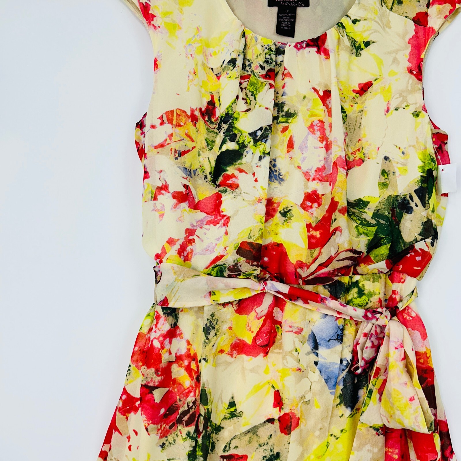 Robbie Bee Ruffle Dress Women 12 NEW Graphic Floral Sleeveless Flounce A-Line