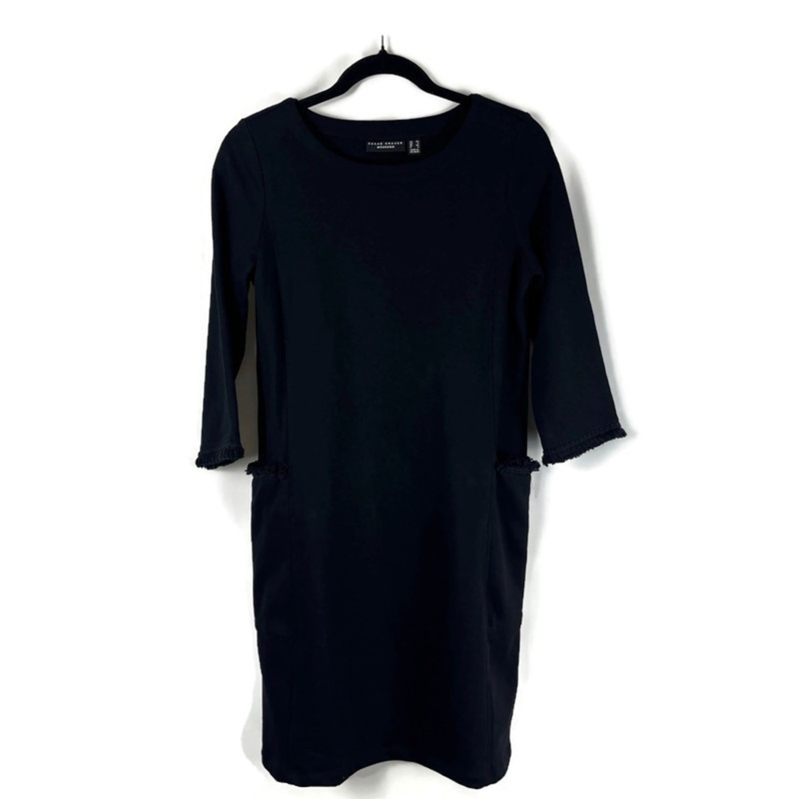 SUSAN GRAVER WEEKEND Black Dress XS Washed French Terry Above Knee Resortwear