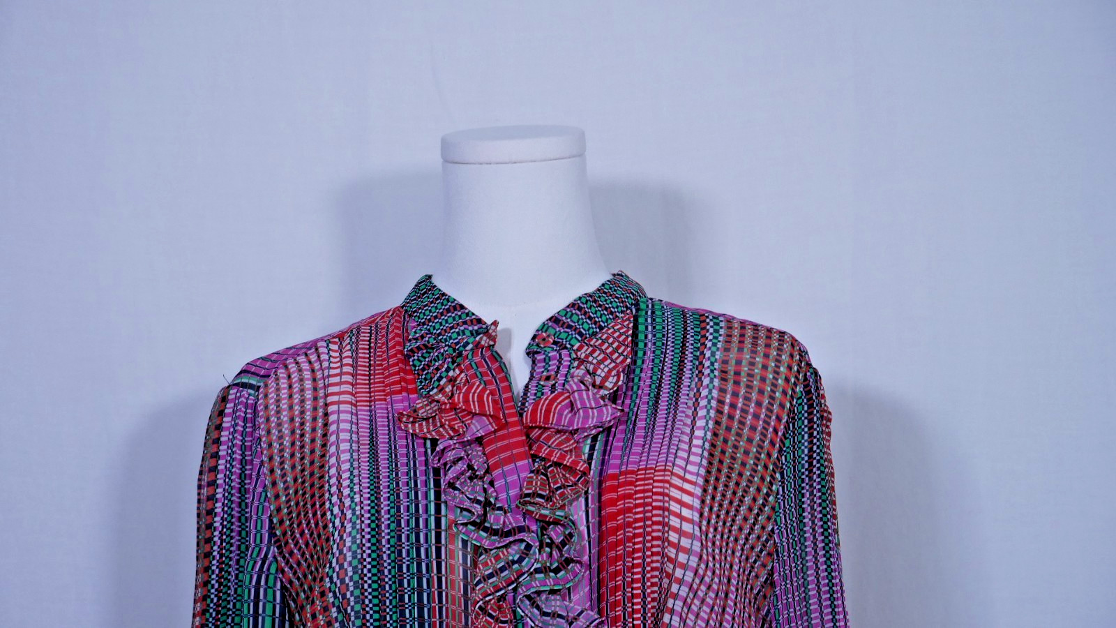 Saloni Raquel Ruffle Multi-Colored Printed Silk-Chiffon Dress Women’s Size 8