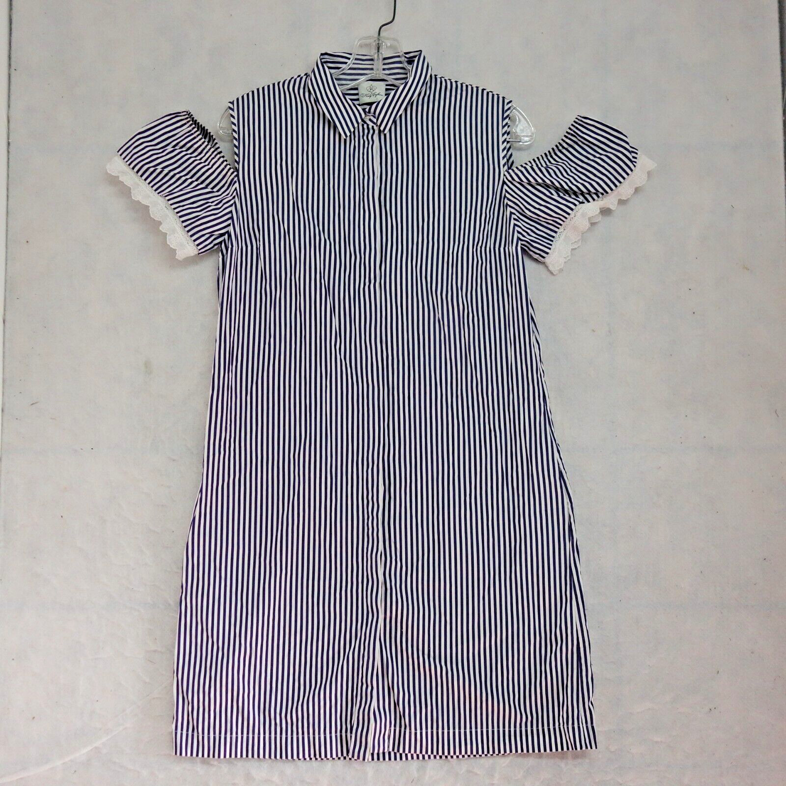Holy Caftan Cold Shoulder Shirt Dress Women’s Size 40 White/Blue Striped Cotton