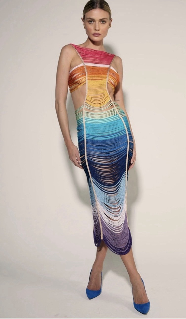 Andrea Almeida New Karla Dress Rainbow Multicolor Large $2200