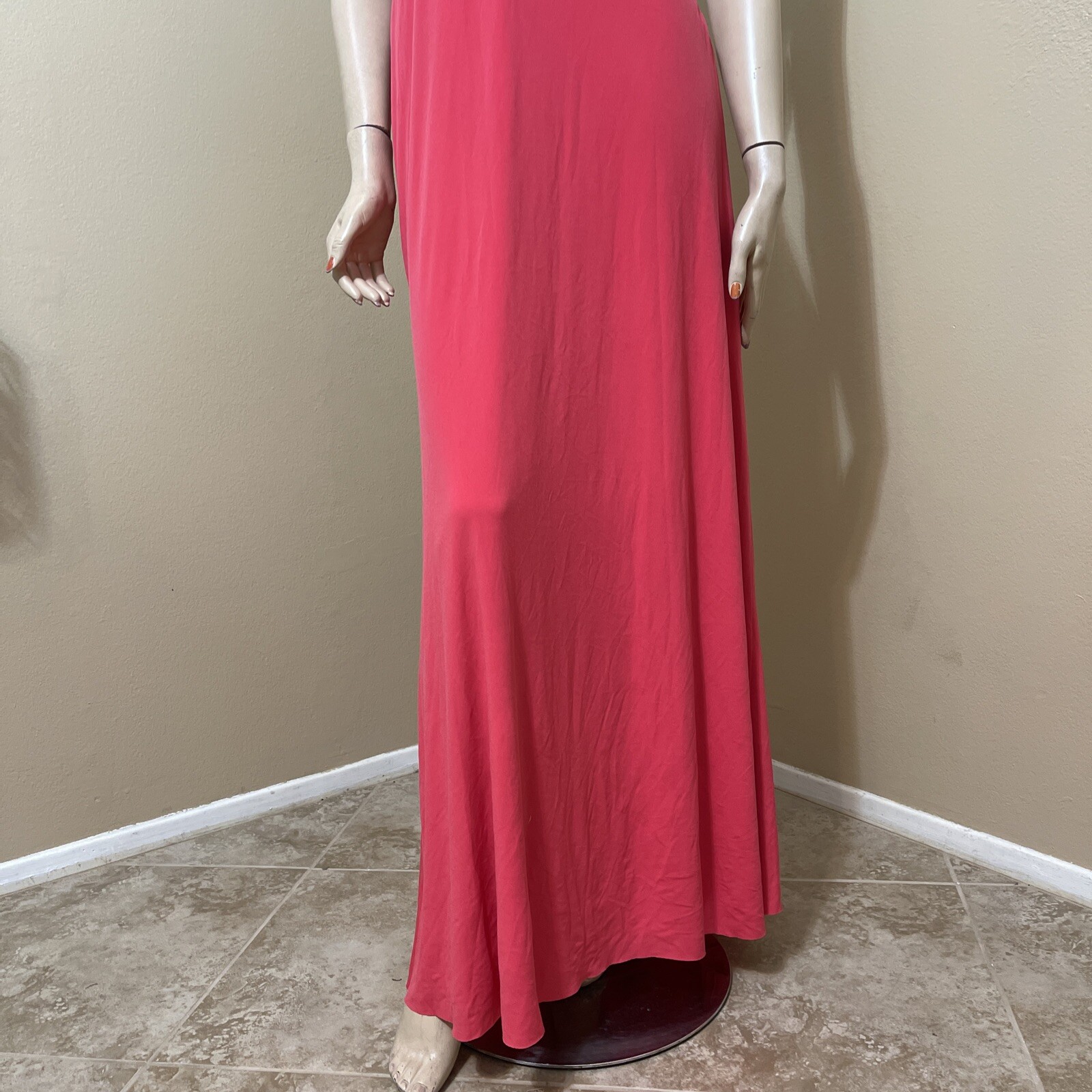 Women’s Coral Polyester Party Open Buckle Metal Belt Bead Size 8 Evening Dress