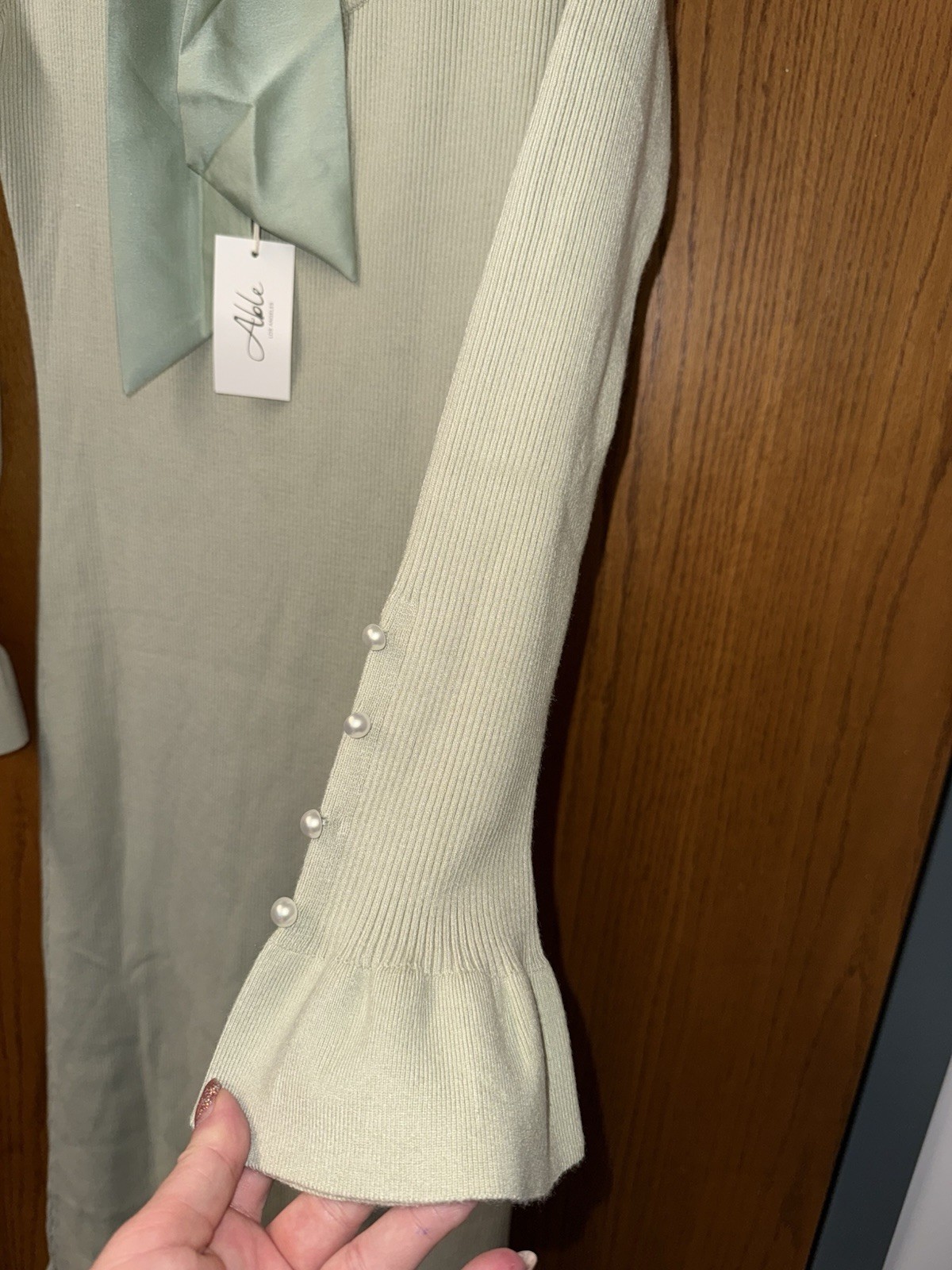 NWT Able USA 2025 Spring Collection Open Bow Back Maxi Dress Sage Green Large L