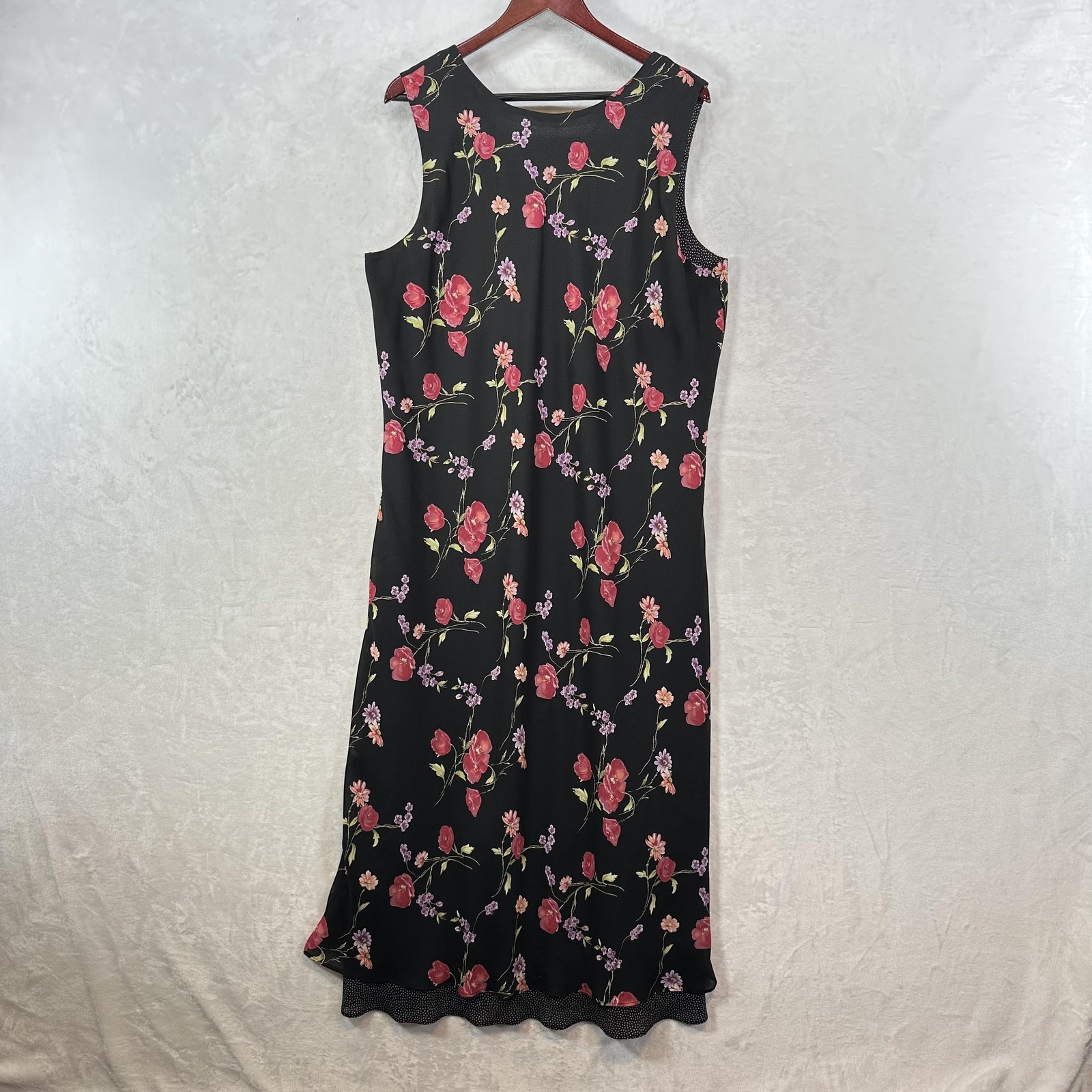 Ultra Dress Dress Womens 22W Black Floral Sleeveless Scoop Neck Maxi Ruffle Hem