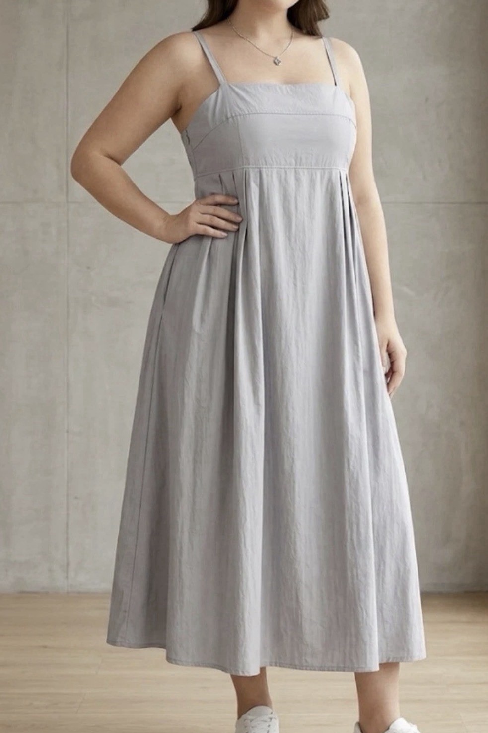 DAZY Light Grey Pleated Midi Dress Size XL NWOT Minimalist Korean Style(E79)