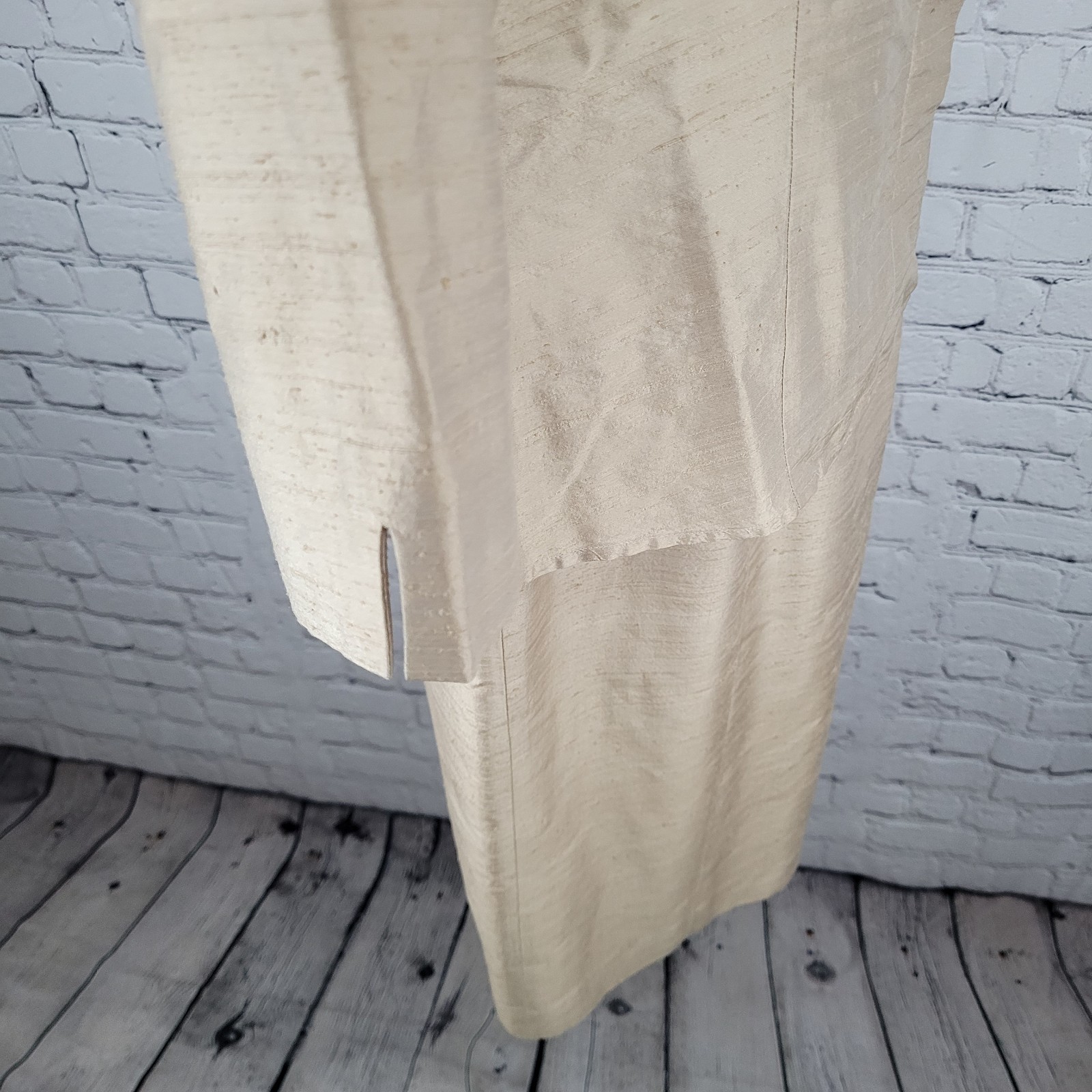 Finity Gold Beige 100% Silk Shirt Jacket & Dress Matching 2 Piece Set Size 8