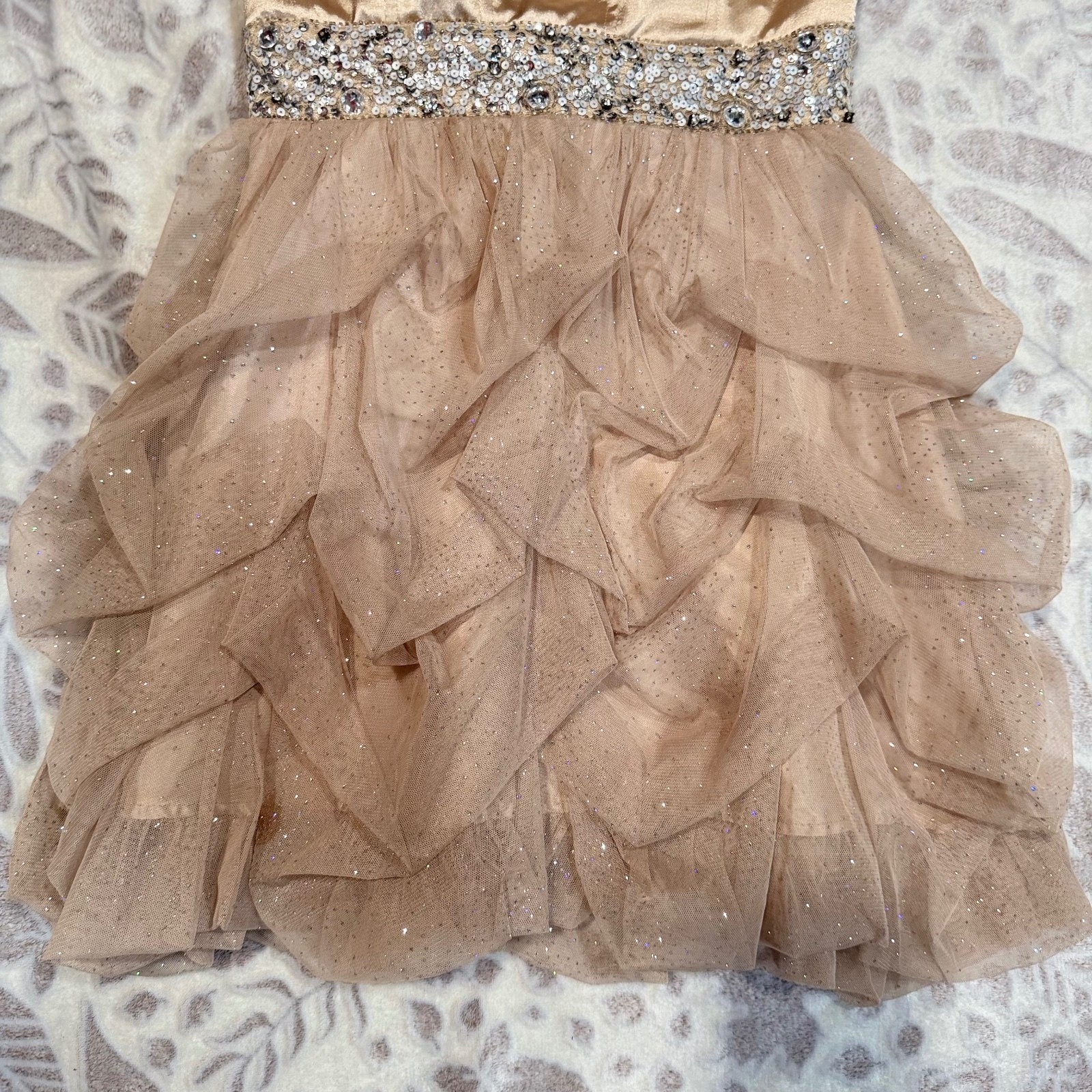 Speechless Champagne Sequin Glitter Tulle Strapless Party Dress Size 7