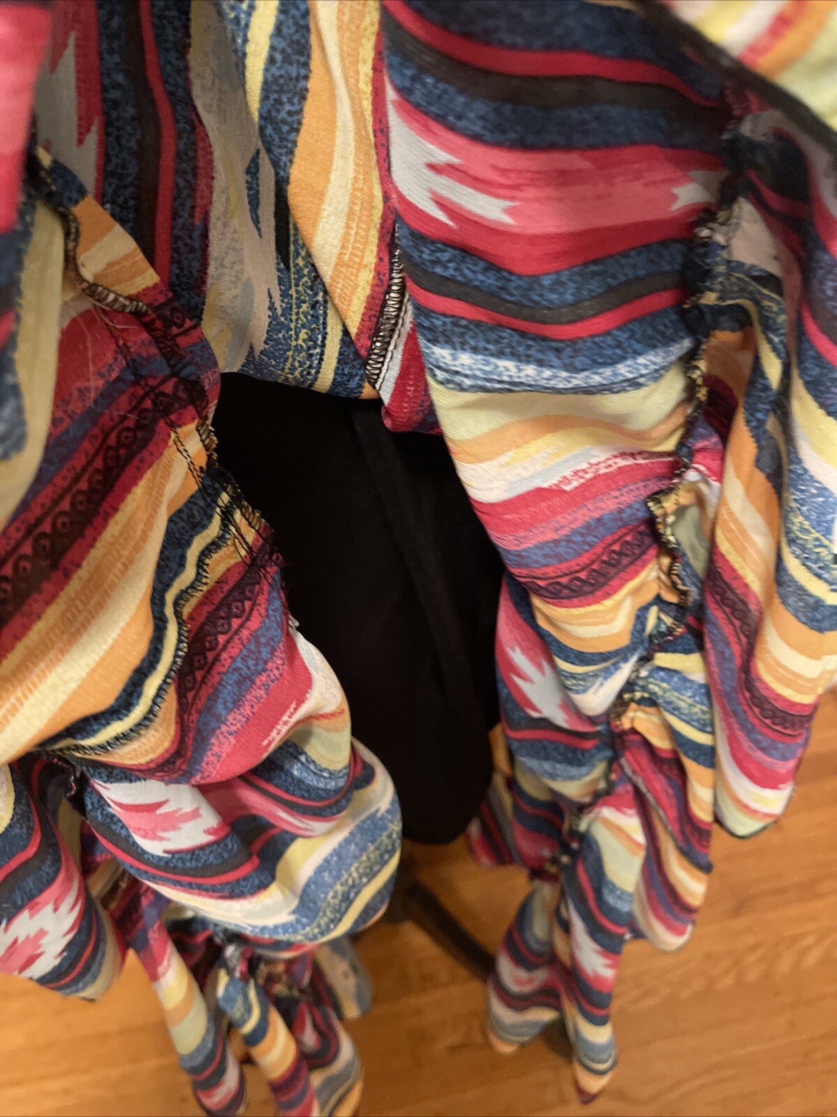 Violet Sky L multicolor striped long flowing off shoulder Ruffle Dress
