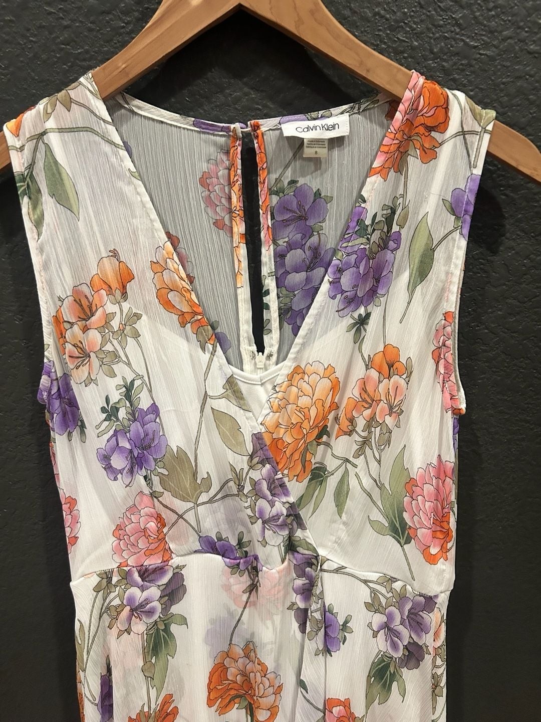 Calvin Klein Sleeveless Floral Chiffon High-Low Maxi Dress Size 8