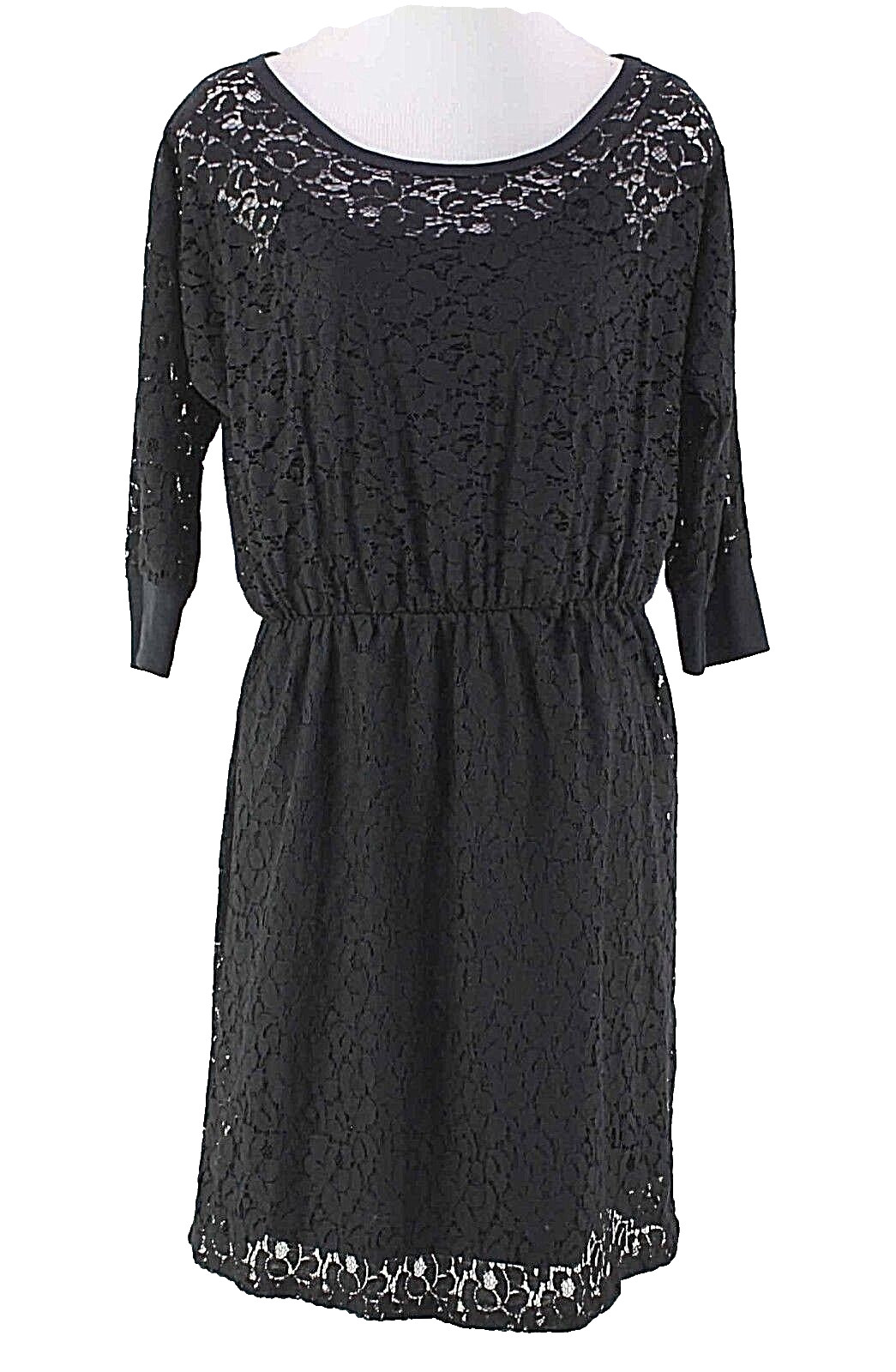 Staci Woo NEW $88 Sz M Black Lace 3/4 Sleeve Cotton Nylon Poly Blend Dress