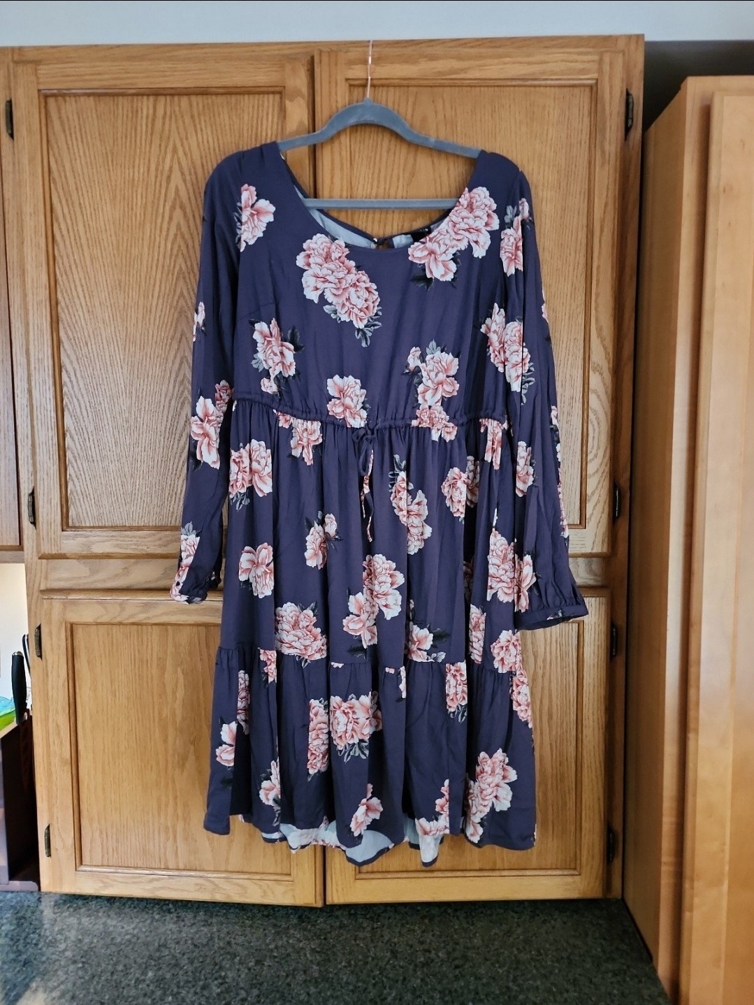 Torrid Navy Pink Floral Scoop Neck Tie Waist Knee Dress 1 Plus (14/16)