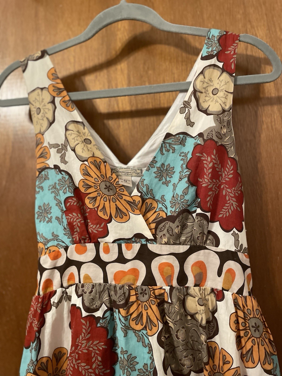 American Rag Dress Size M Lined Cotton Tie Back Empire Waist Comfy Flattering