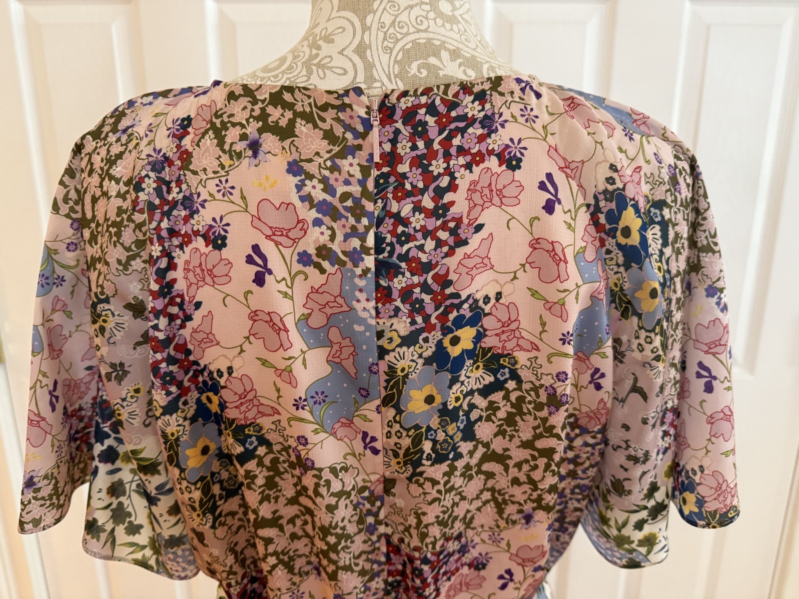 Ted Baker Lalu Urban Printed Fluted Hem Mini Dress Pink Floral Size 5 Size 12 XL