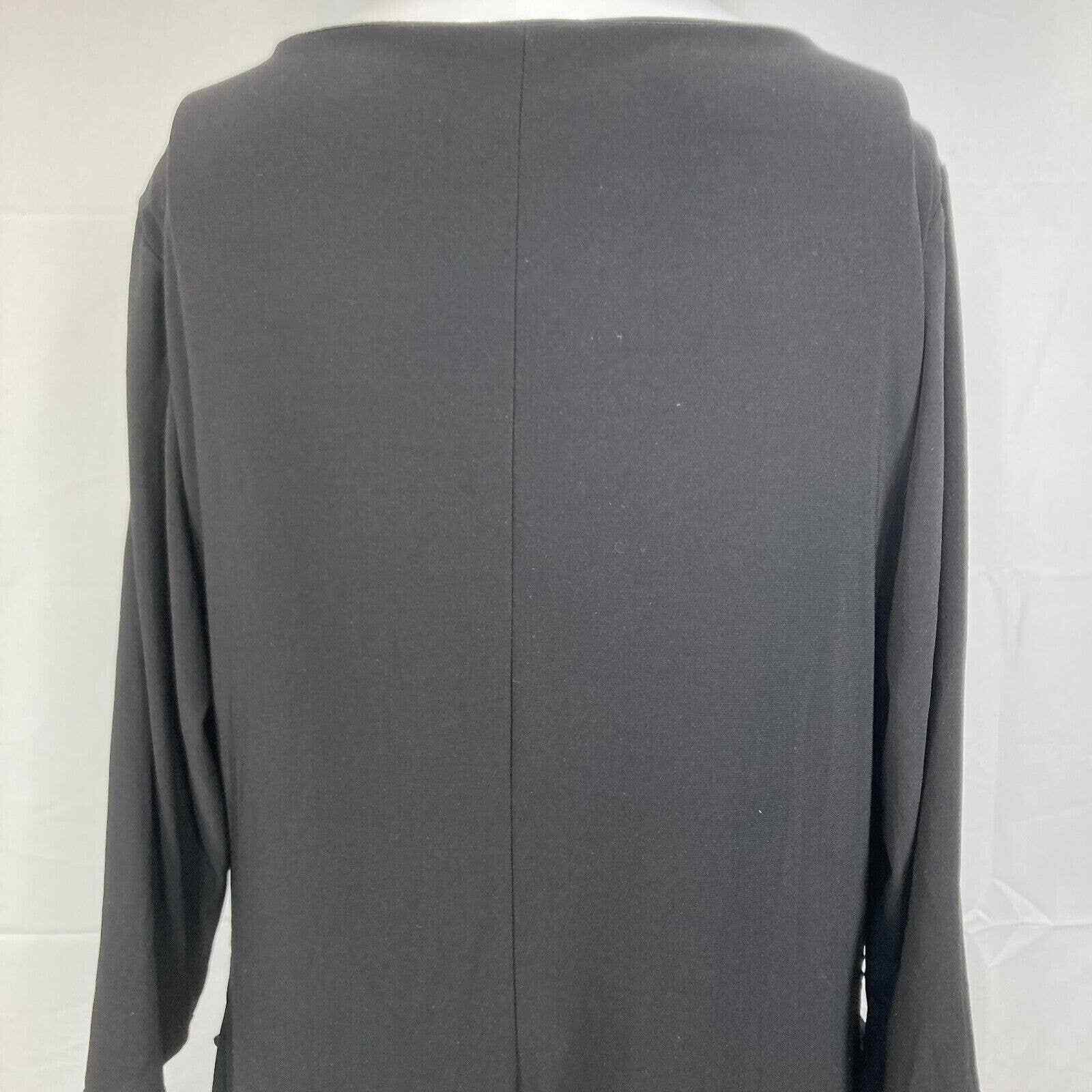 B-Slim Dress Womens Sz 1X Plus Black Jersey Knit 3/4 Sleeve Faux Wrap A Line