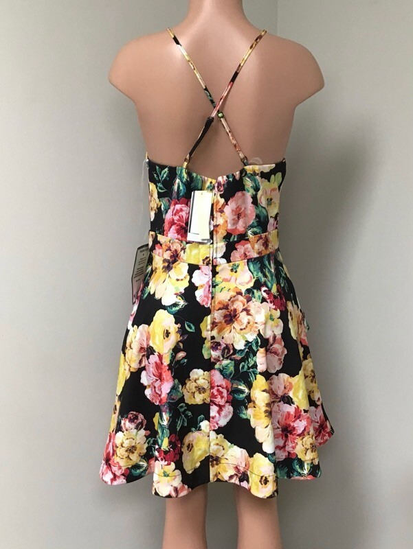 Speechless Womens Fit & Flare Dress Black Floral Stretch Halter Juniors 13 New