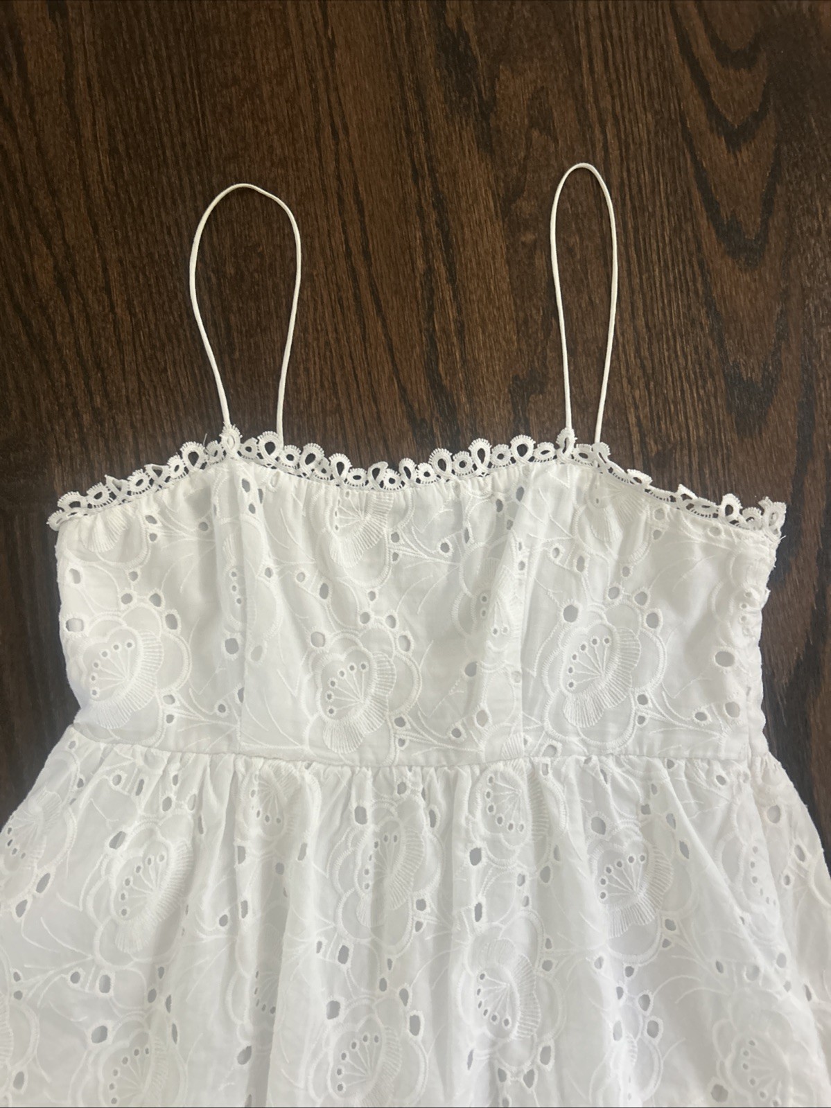Altar’d State Women’s size Large White Ruffle Eyelet Spaghetti Strap Mini Dress